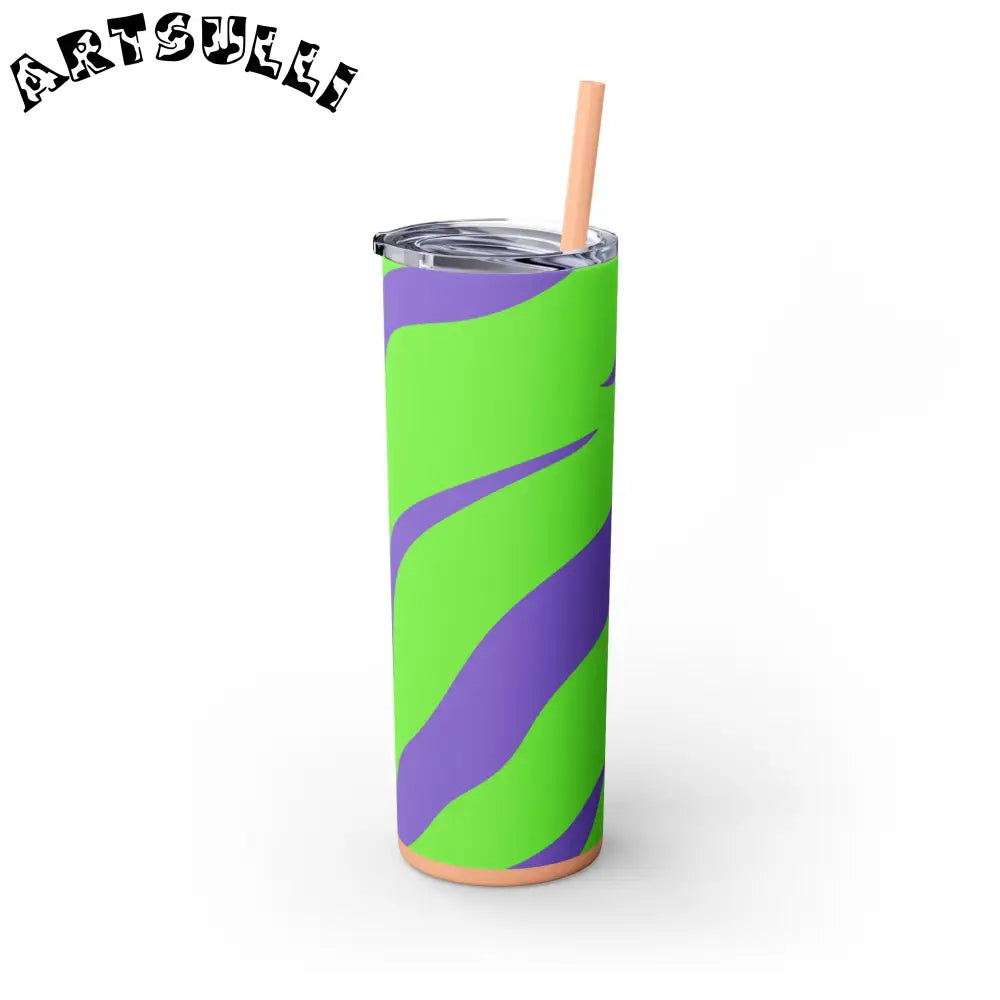 JAKKOUTTHEBXX Tyrannosaurus Print Green and Purple Skinny Tumbler