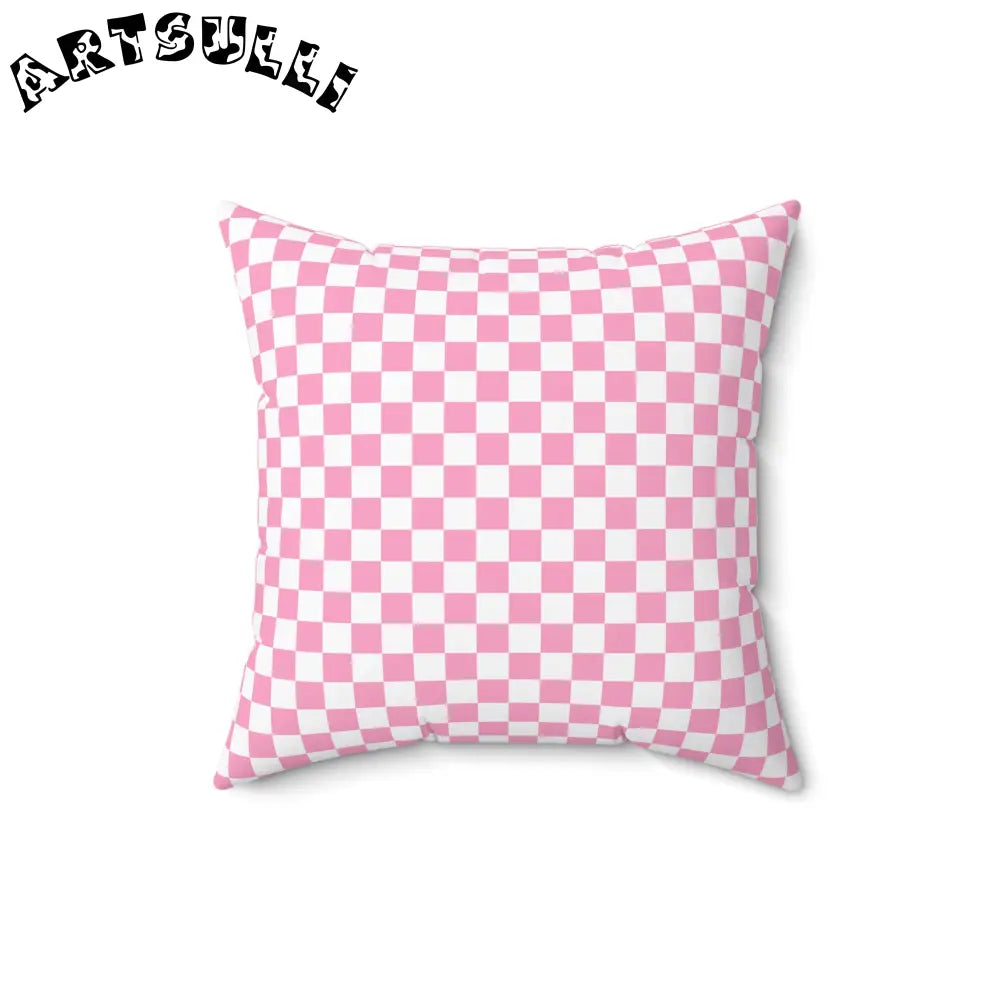 JAKKOUTTHEBXX Checkerboard Hot Pink and White Spun Polyester Square