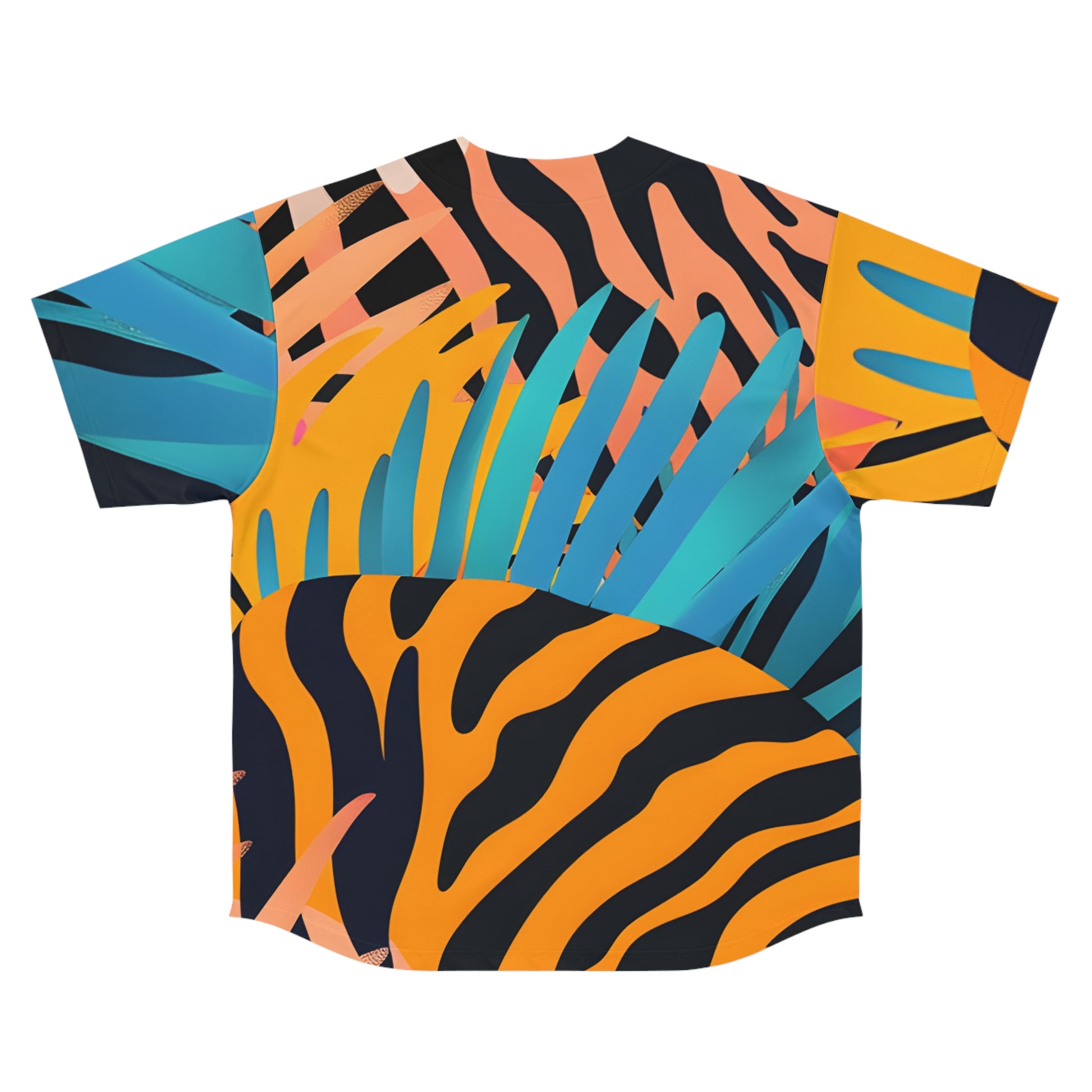 Palm Leaves x Zebra Stripes x Tiger Stripes Orange and Blue Men's Baseball Jersey (AOP), Artsulli - Art is Long, Life is Short, All Over Prints, , , , , , , 
