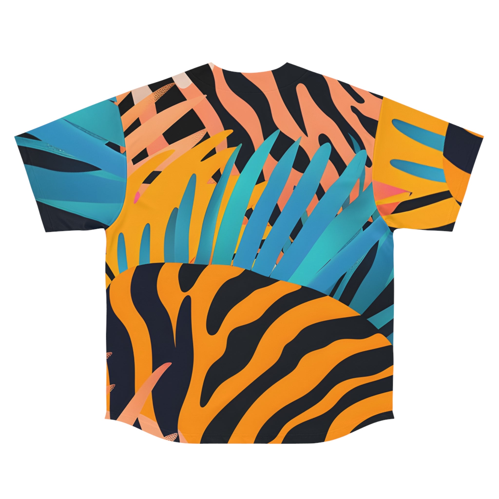 Palm Leaves x Zebra Stripes x Tiger Stripes Orange and Blue Men's Baseball Jersey (AOP), Artsulli - Art is Long, Life is Short, All Over Prints, , , , , , , 