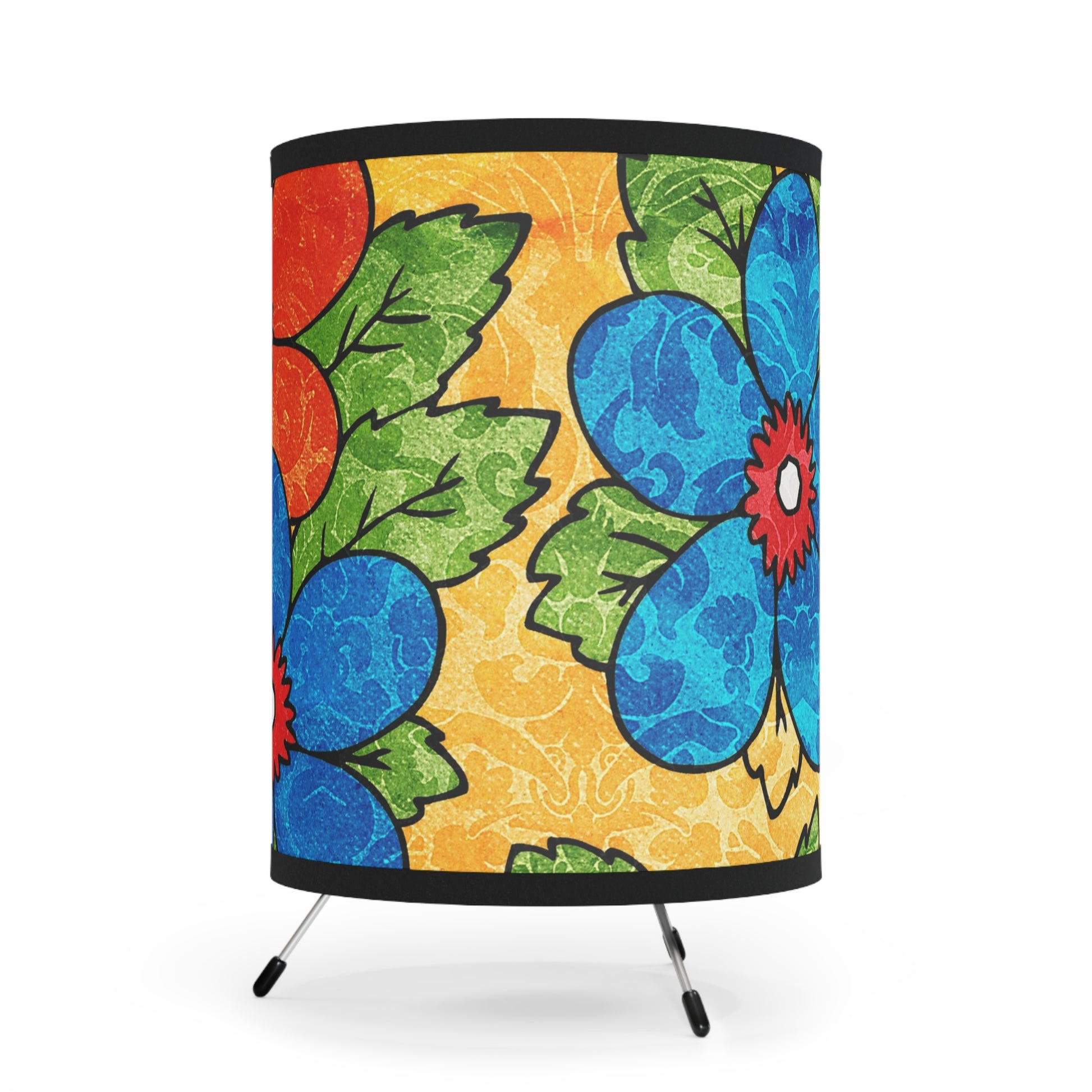 Groovy Yellow Floral Kl Tripod Lamp with High-Res Printed Shade, US\CA plug, Artsulli - Art is Long, Life is Short, Home Decor, , , , , , , 