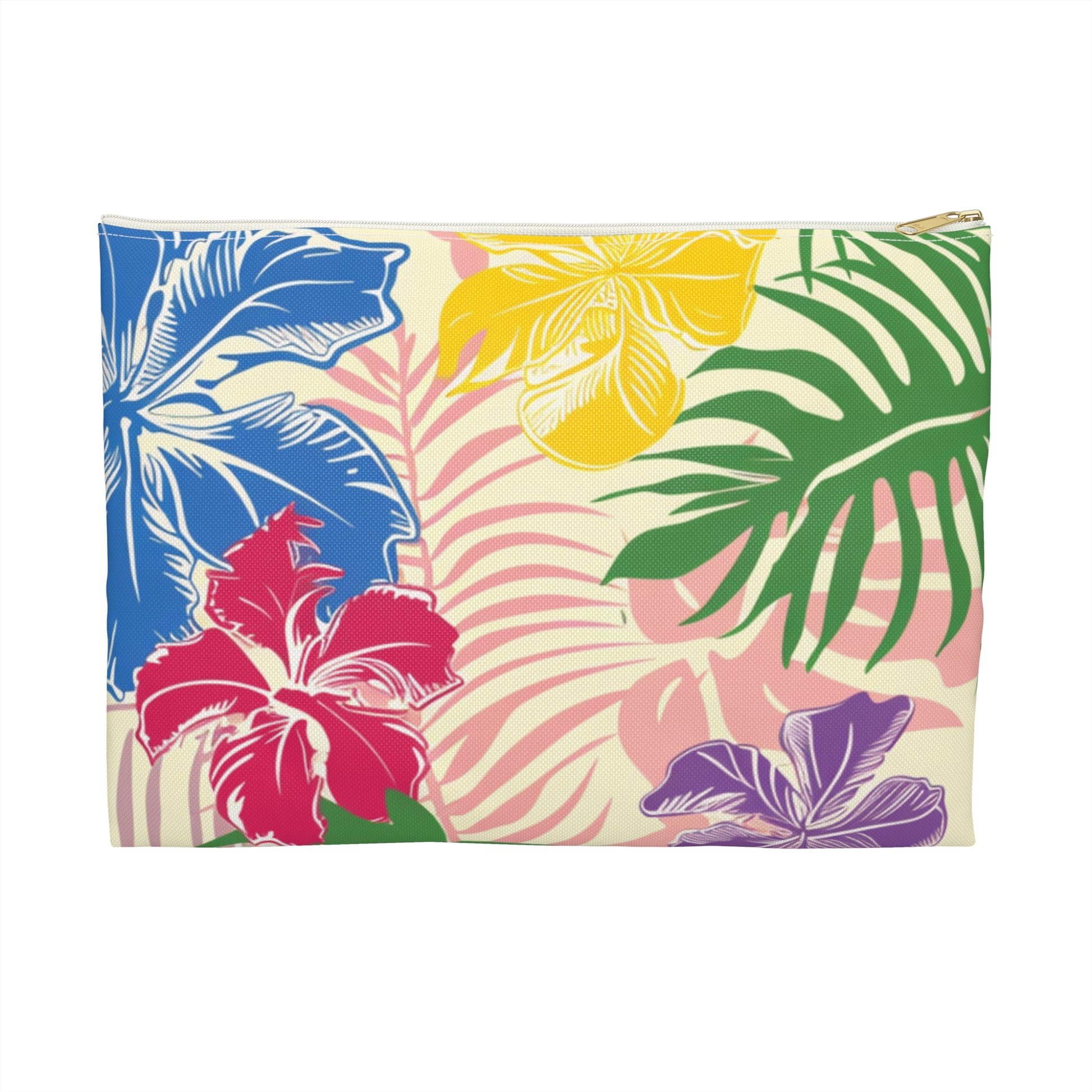 Blooming Tropical Flowers  Accessory Pouch, Artsulli - Art is Long, Life is Short, Bags, Size, Large, Color, White zipper, , , 22151081391751560430