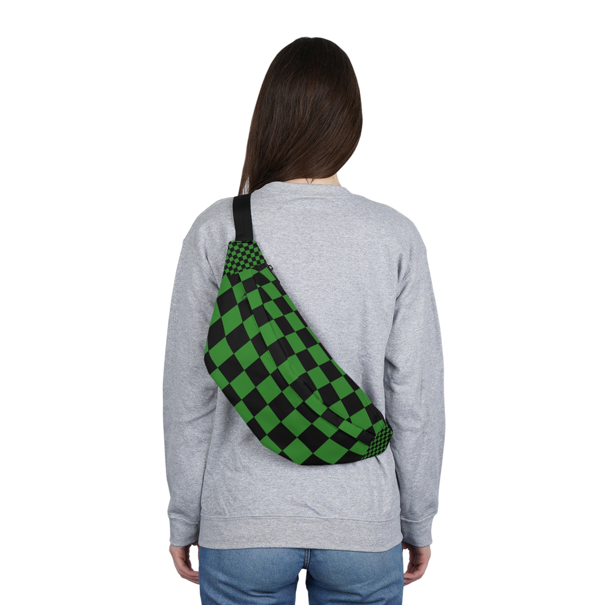 Checkerboard Green and Black Large Fanny Pack, Artsulli - Art is Long, Life is Short, Bags, , , , , , , 