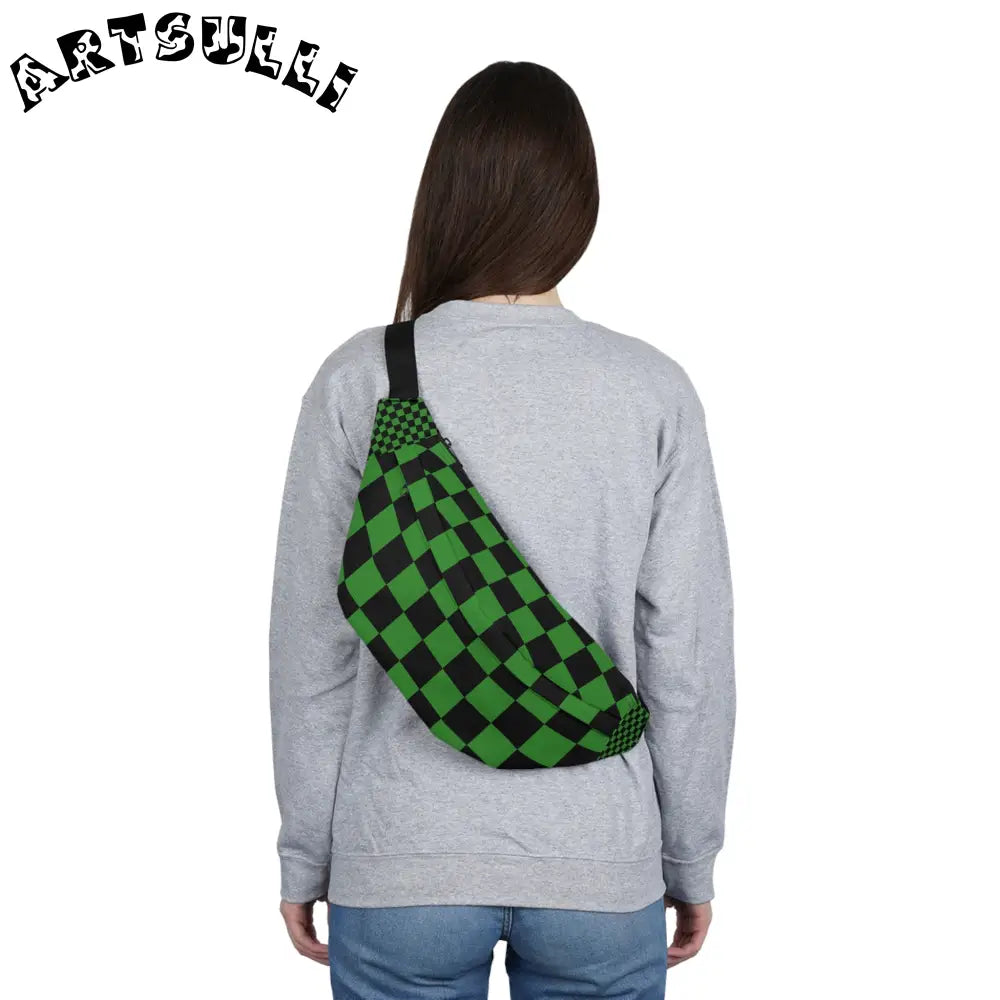 JAKKOUTTHEBXX Checkerboard Green and Black Large Fanny Pack