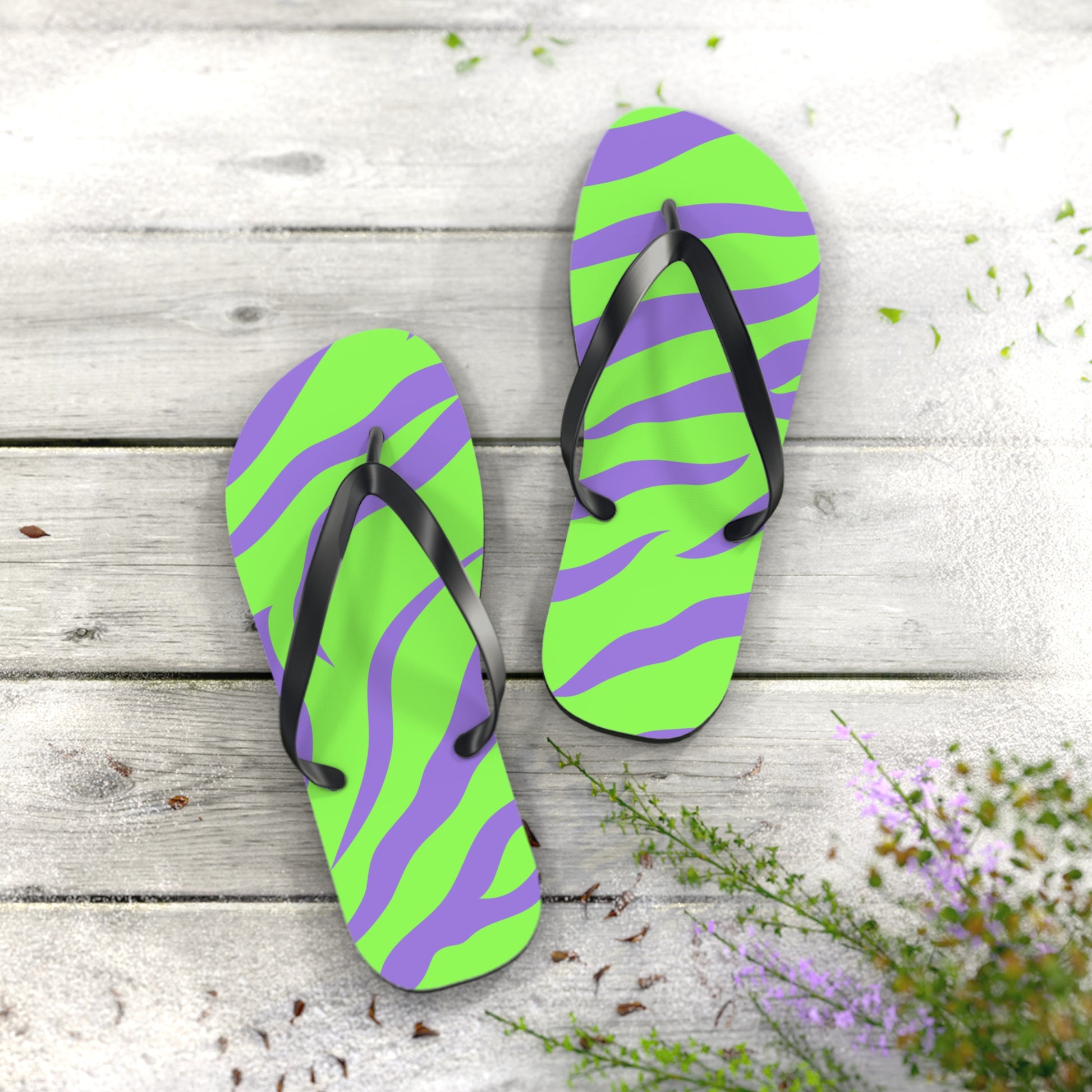 Tyrannosaurus Print Green and Purple Flip Flops, Artsulli - Art is Long, Life is Short, Shoes, , , , , , , 