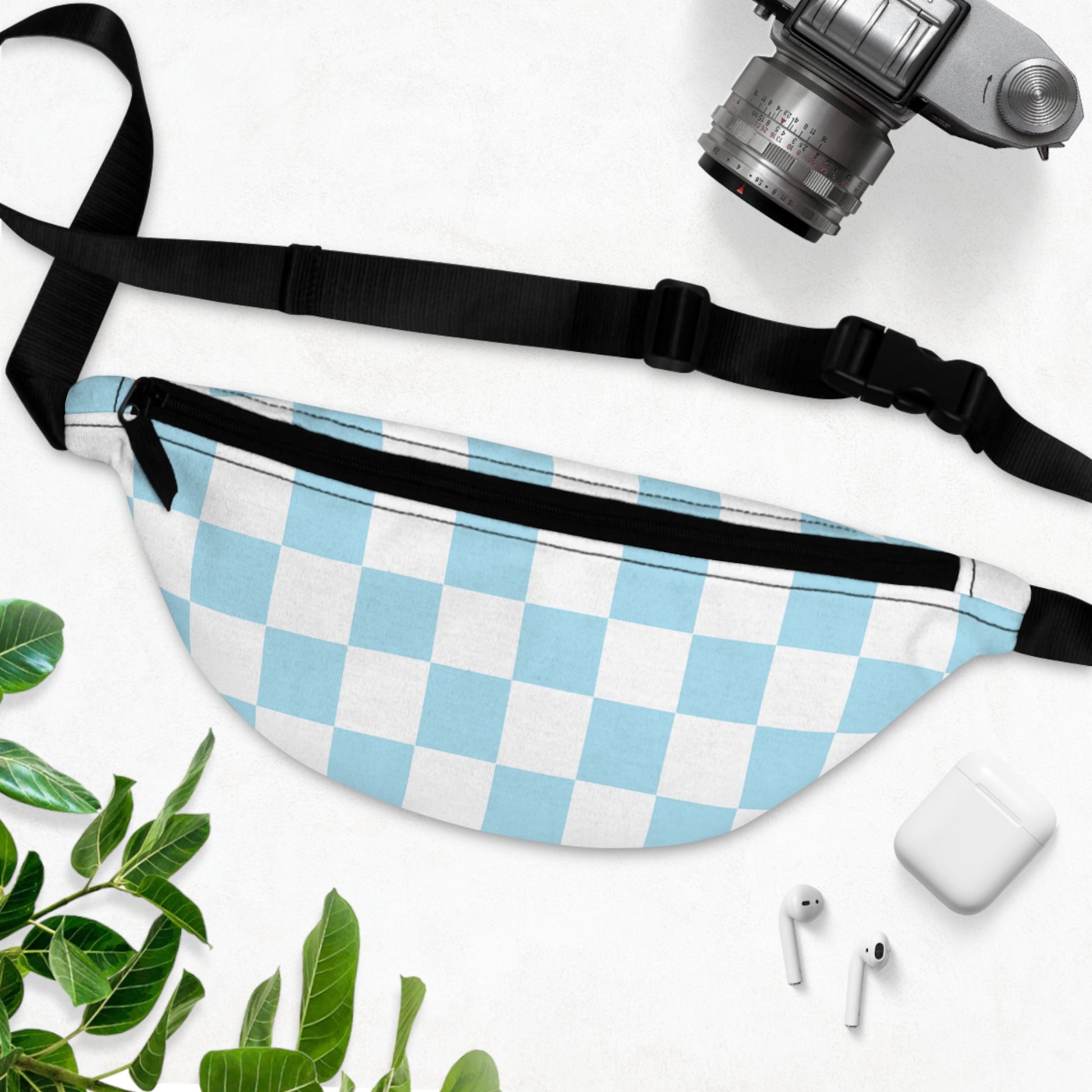 Checkerboard Sky Blue Fanny Pack, Artsulli - Art is Long, Life is Short, Bags, , , , , , , 