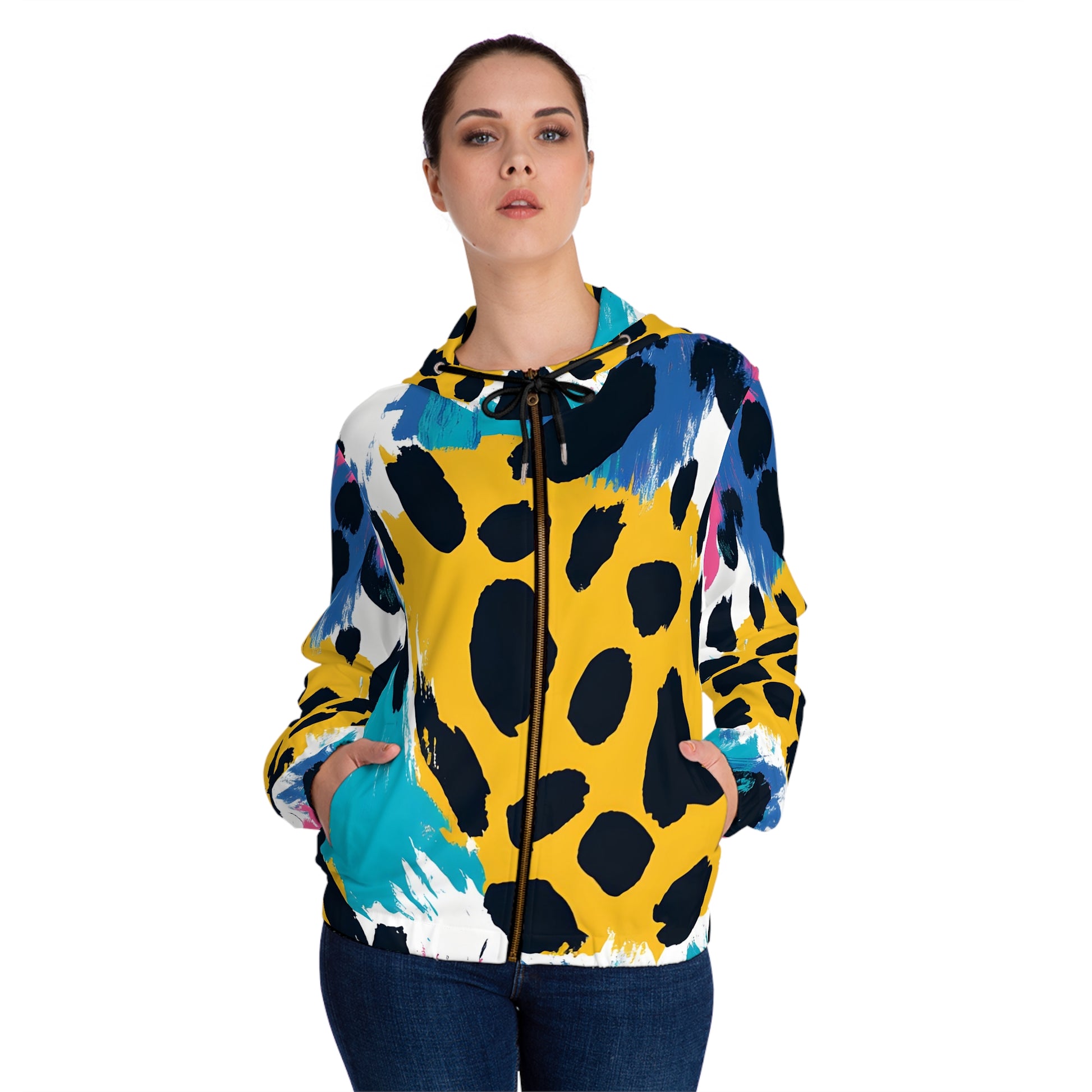 Leopard Print x Paint Brush Strokes Multi-Color Women’s Full-Zip Hoodie (AOP), Artsulli - Art is Long, Life is Short, All Over Prints, , , , , , , 