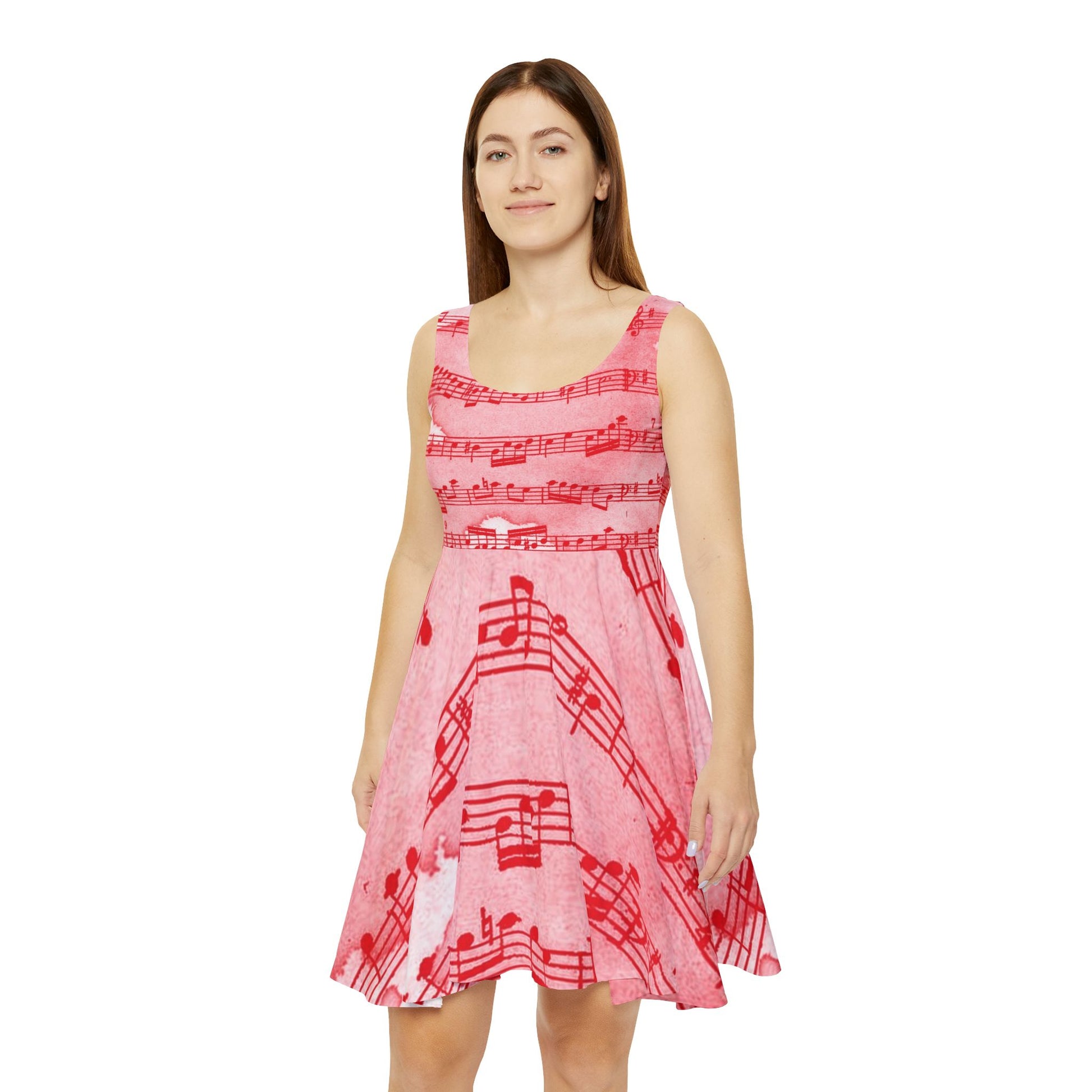 Drip Spill Type Beat Sheet Music Red Women's Skater Dress (AOP), Artsulli - Art is Long, Life is Short, All Over Prints, , , , , , , 