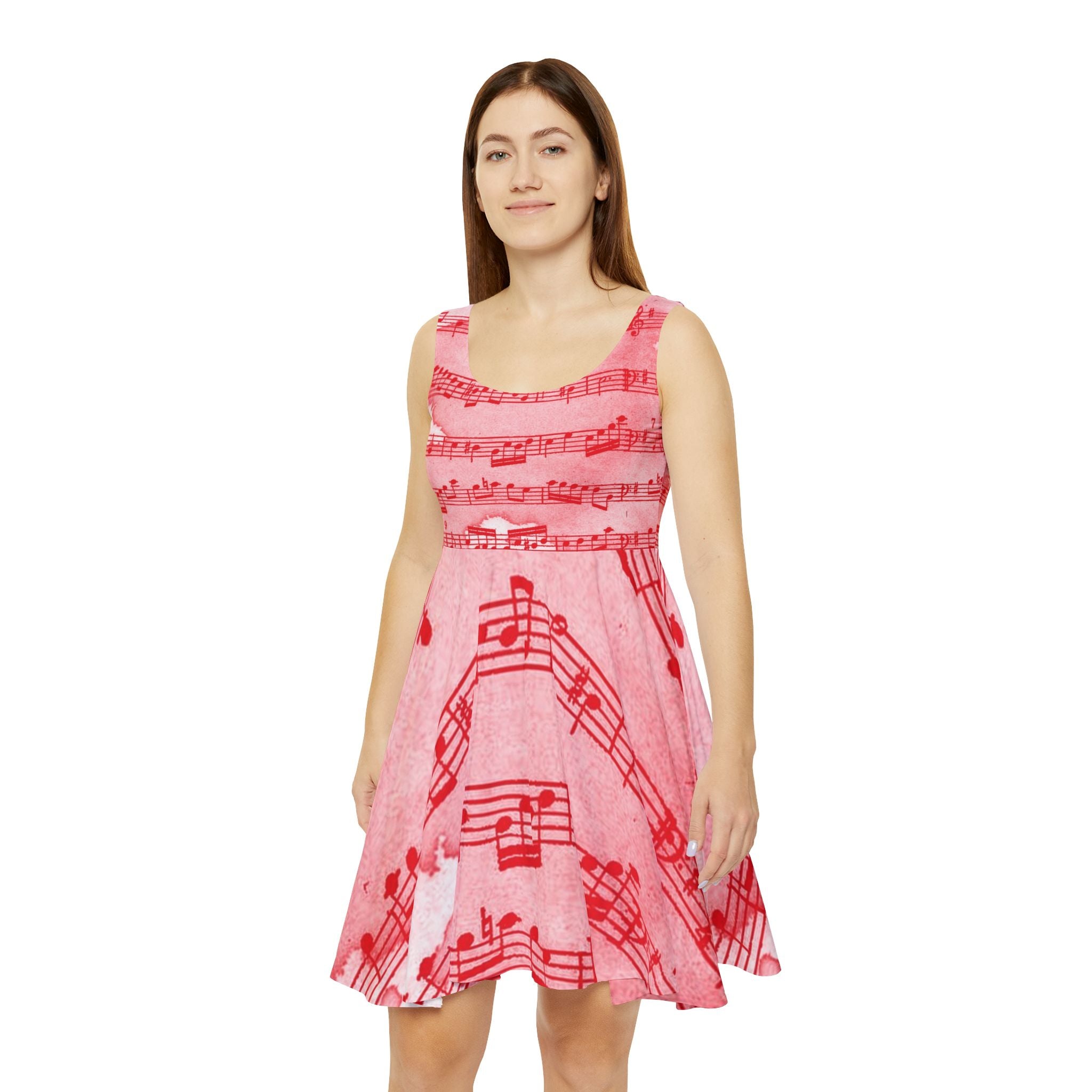 Drip Spill Type Beat Sheet Music Red Women's Skater Dress (AOP), Artsulli - Art is Long, Life is Short, All Over Prints, , , , , , , 