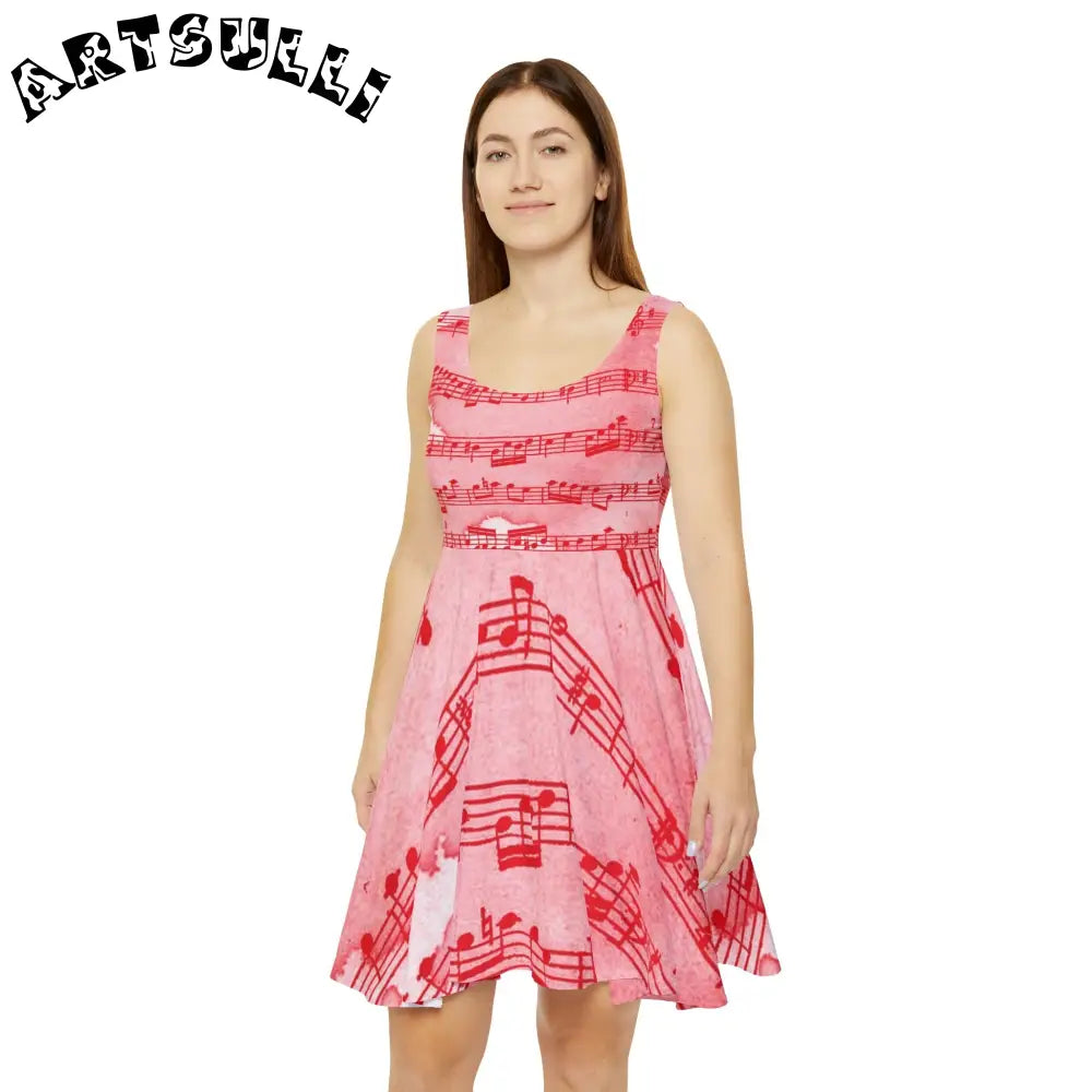 JAKKOUTTHEBXX Pink Musical Note Art Printed Skater Dress 2025