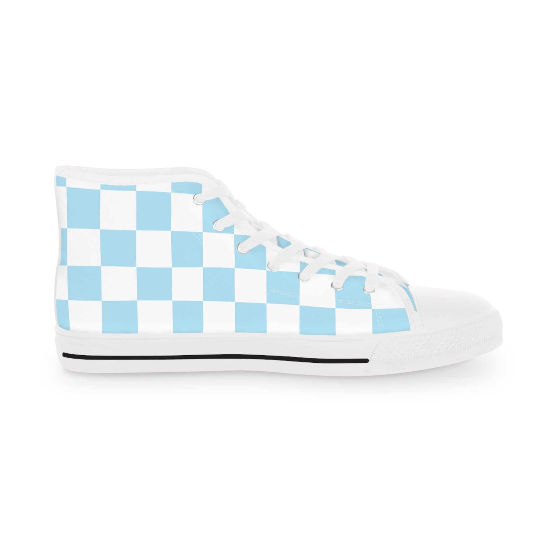 Checkerboard Sky Blue Men's High Top Sneakers, Artsulli - Art is Long, Life is Short, Shoes, , , , , , , 