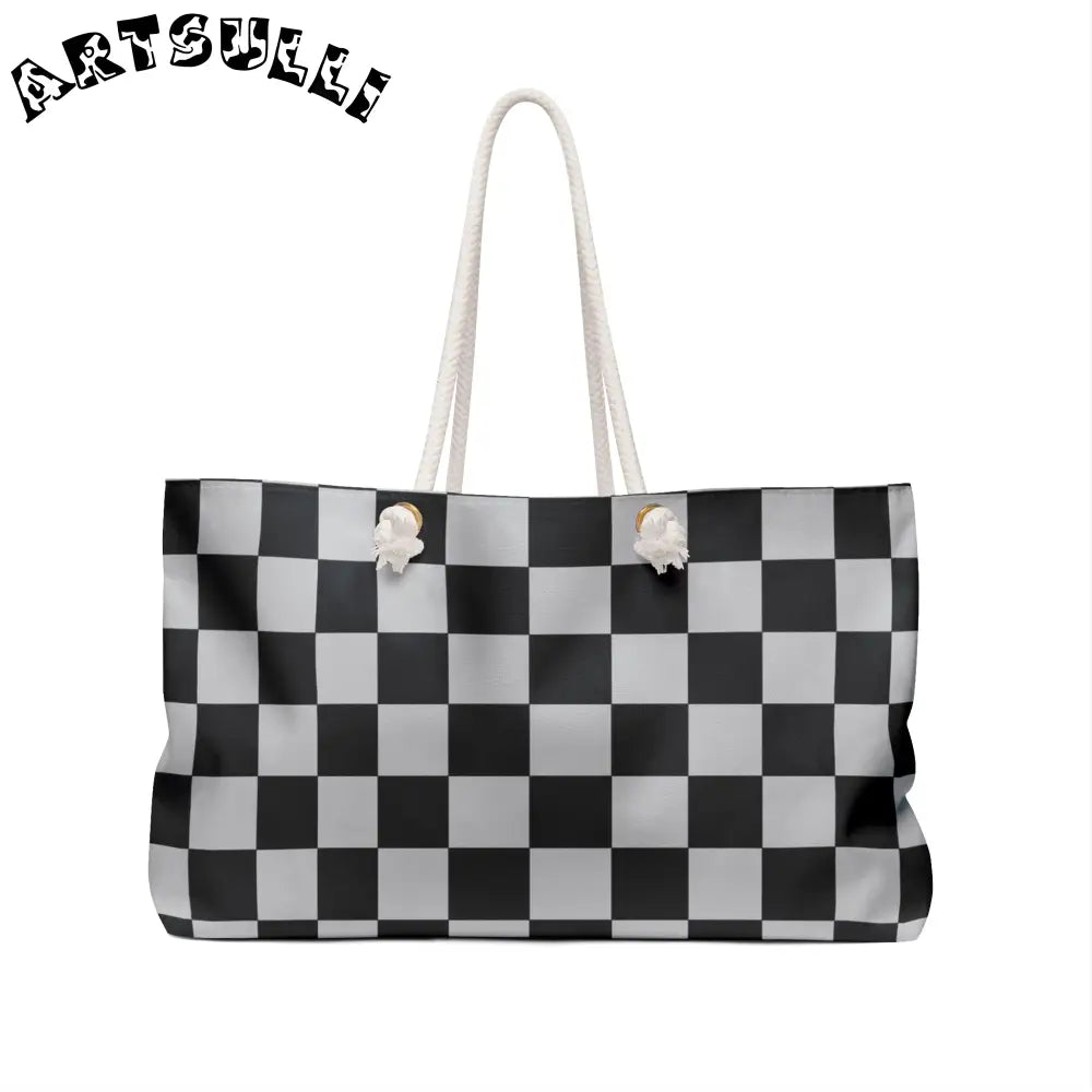 JAKKOUTTHEBXX Checkered Weekender Tote with Rope Handles