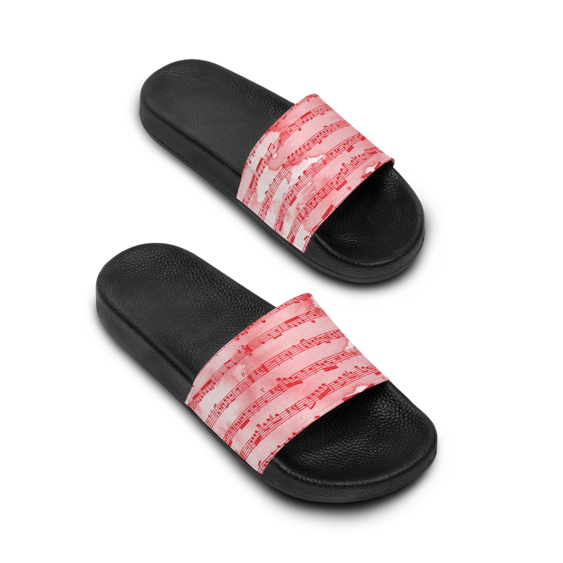 Drip Spill Type Beat Sheet Music Red Men's Slide Sandals, Artsulli - Art is Long, Life is Short, Shoes, , , , , , , 