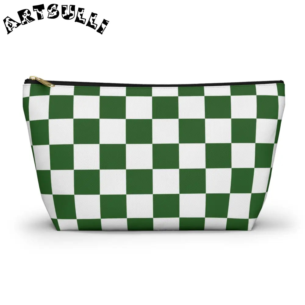 JAKKOUTTHEBXX Checkerboard White and Dark Green Accessory Pouch w