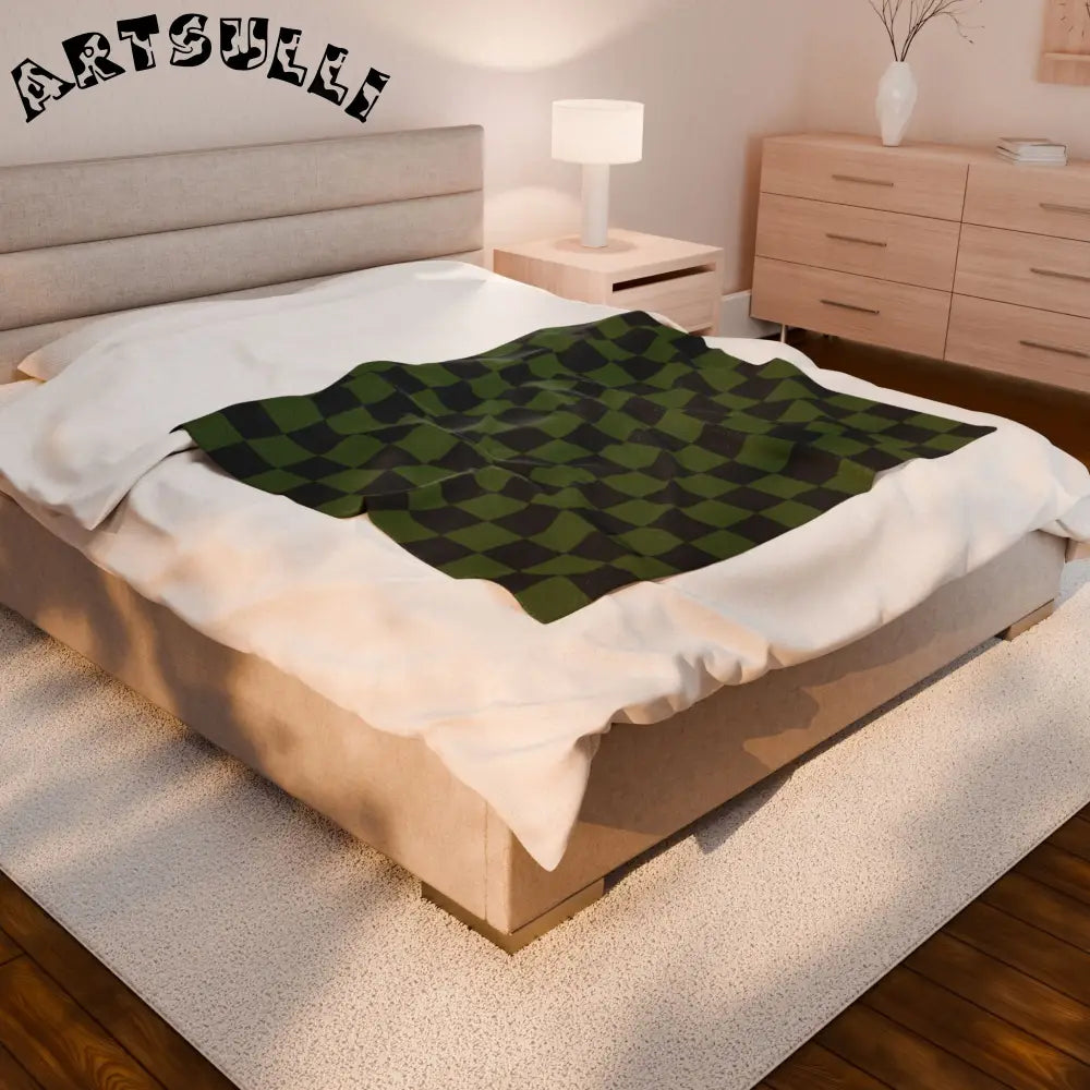 JAKKOUTTHEBXX Checkerboard Olive Green and Black Velveteen Plush