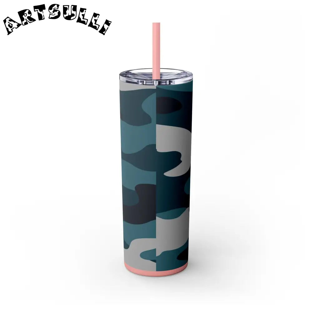 JAKKOUTTHEBXX Blue Camouflage Skinny Tumbler with Straw 20oz