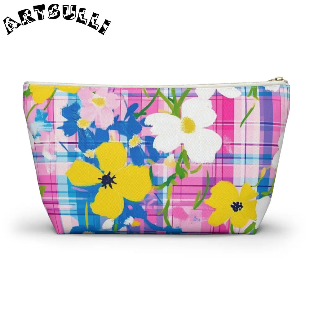 JAKKOUTTHEBXX Plaid Garden Pink and Purple Accessory Pouch w