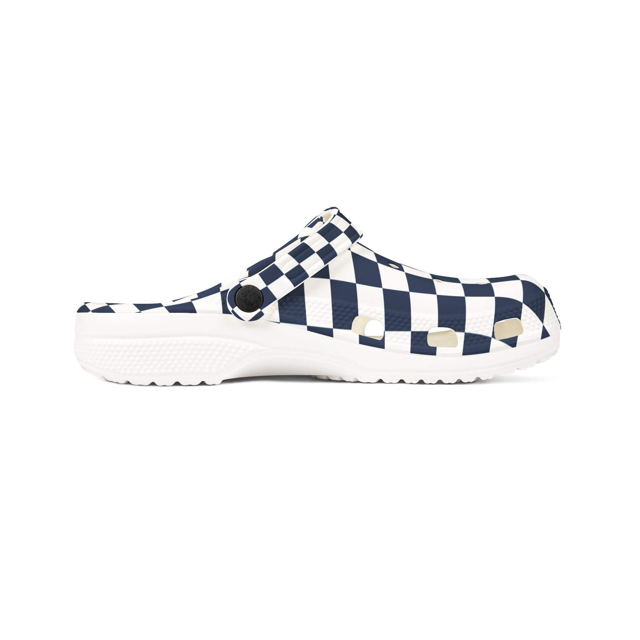Checkerboard White and Navy Blue EVA Foam Rubber Shoes (AOP), Artsulli - Art is Long, Life is Short, Shoes, , , , , , , 