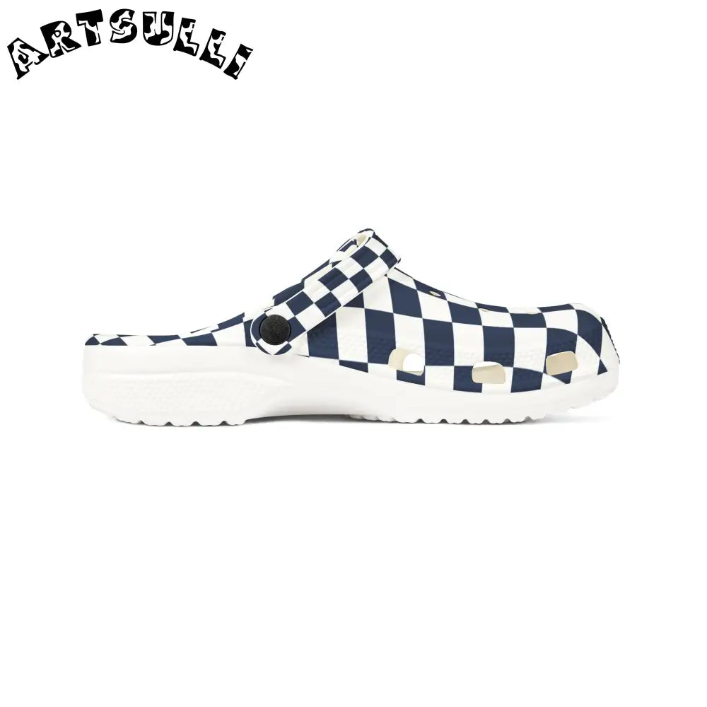 JAKKOUTTHEBXX Checkerboard White and Navy Blue EVA Foam Rubber Shoes