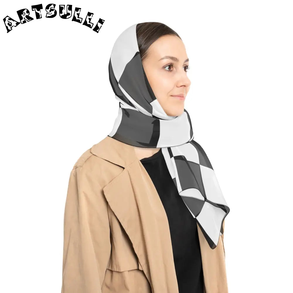 JAKKOUTTHEBXX Checkerboard Black and White Poly Scarf JAKKOUTTHEBXX