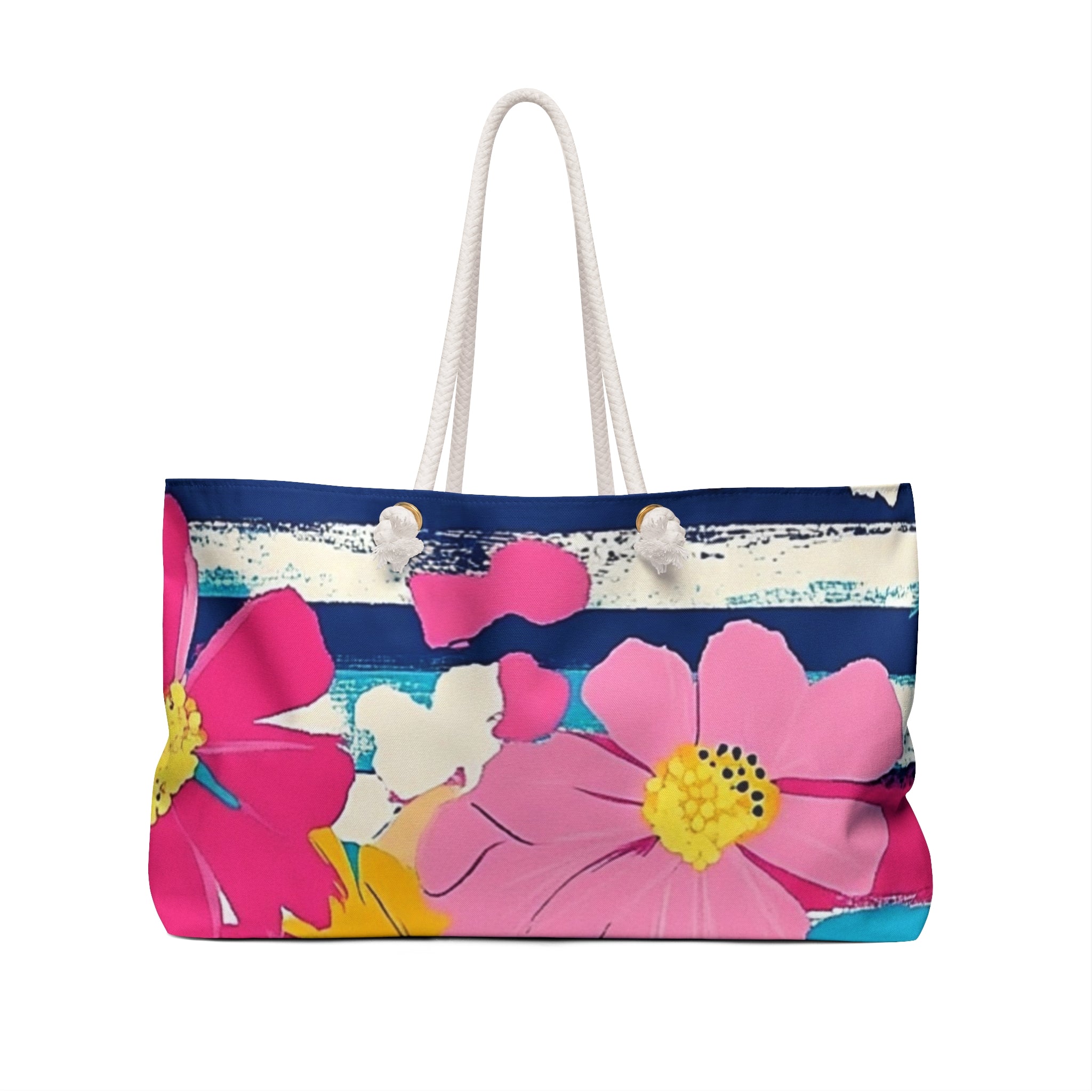 Dayglo Floral Stripes Multi-Color Weekender Bag, Artsulli - Art is Long, Life is Short, Bags, , , , , , , 
