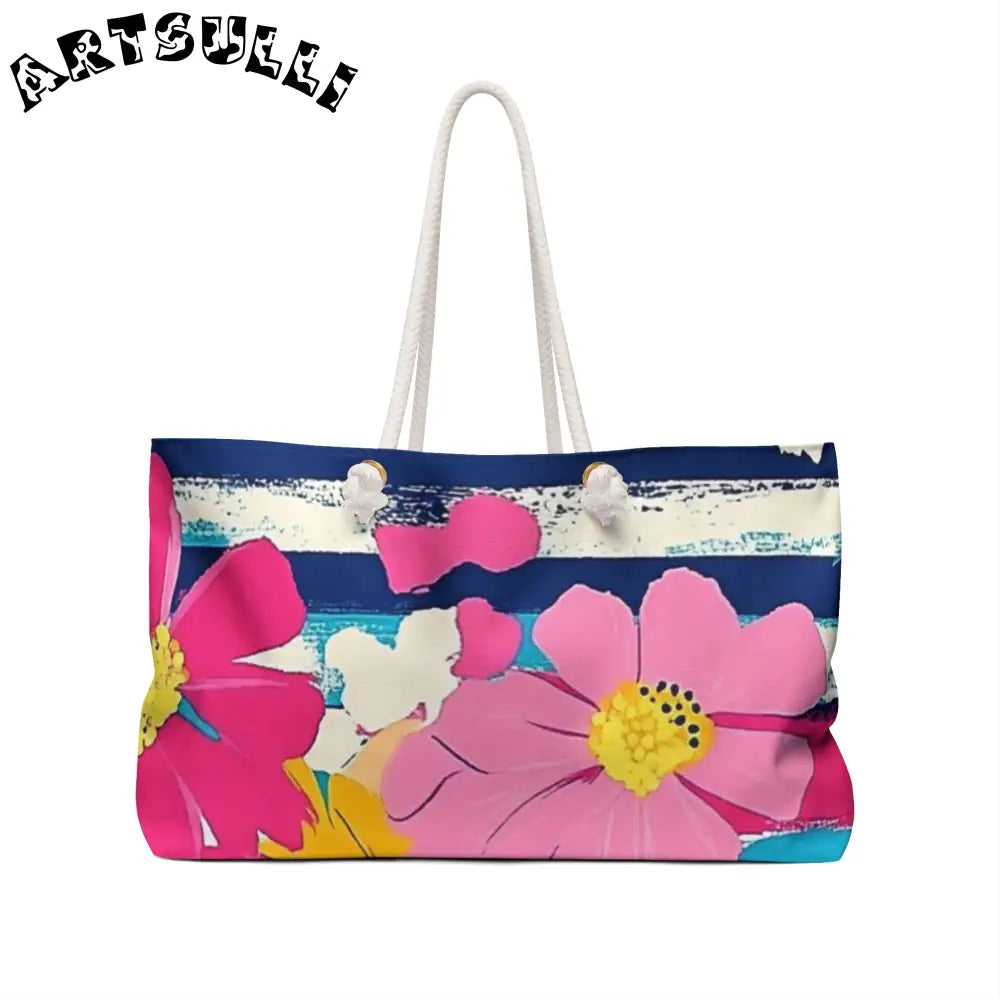 JAKKOUTTHEBXX Dayglo Floral Stripes Multi-Color Weekender Bag