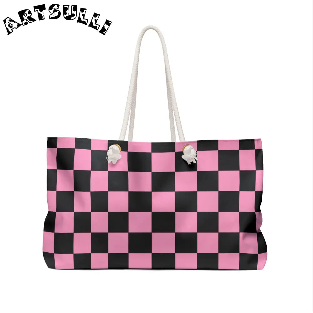 JAKKOUTTHEBXX Checkerboard Black and Pink Weekender Bag