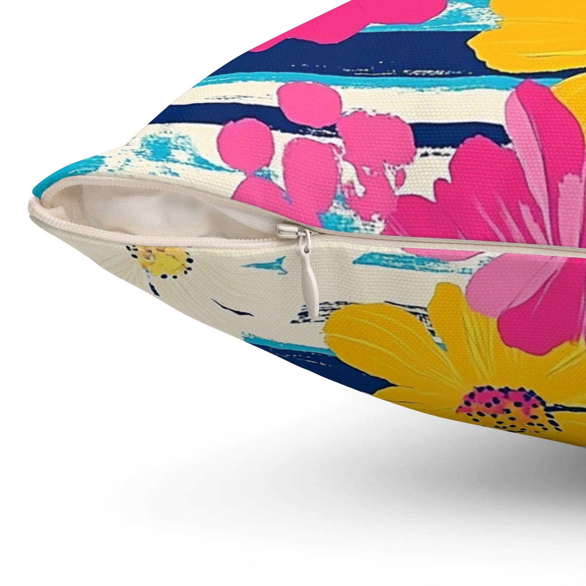 Dayglo Floral Stripes Multi-Color Spun Polyester Square Pillow, Artsulli - Art is Long, Life is Short, Home Decor, , , , , , , 