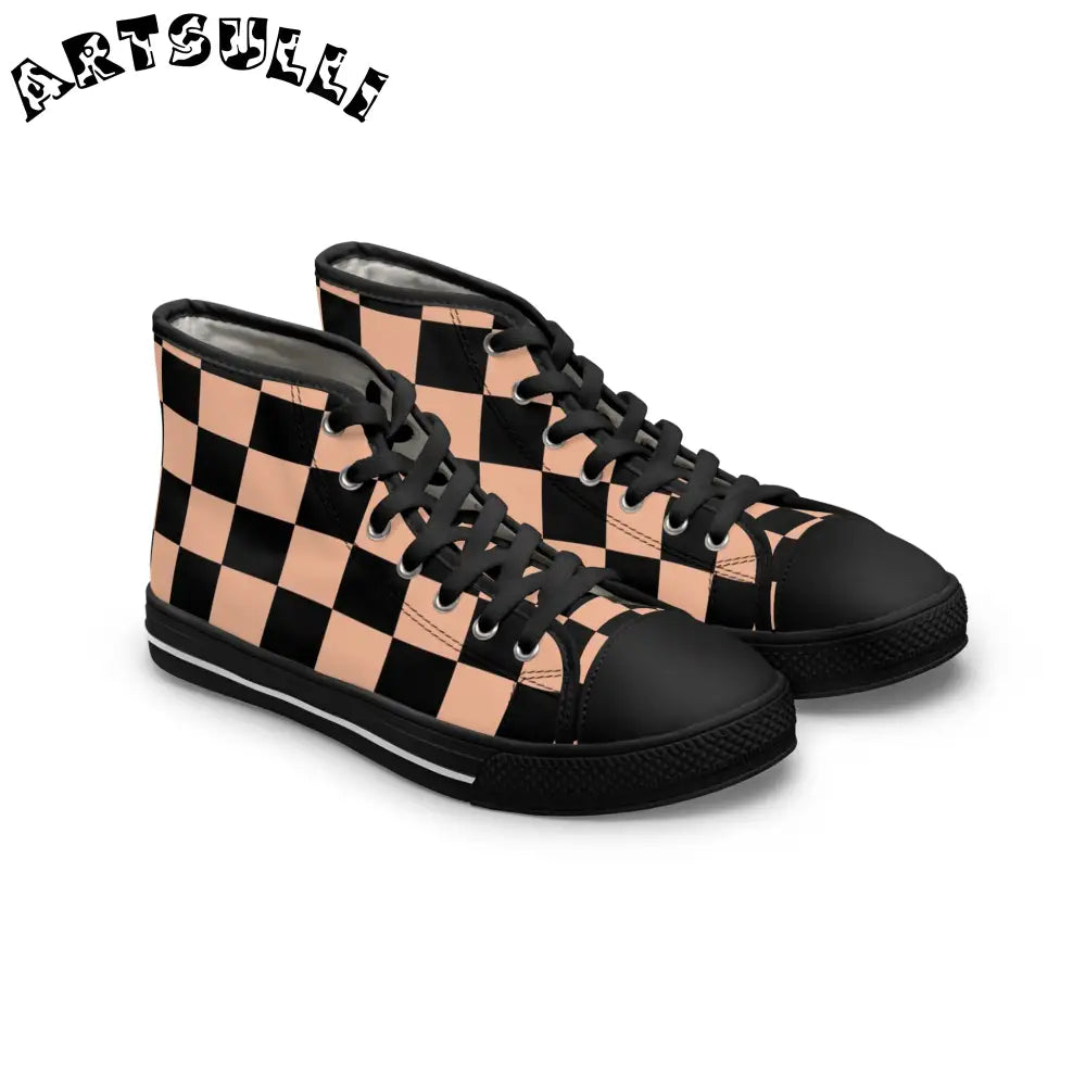 JAKKOUTTHEBXX Checkerboard Soft Orange and Black Women’s High Top