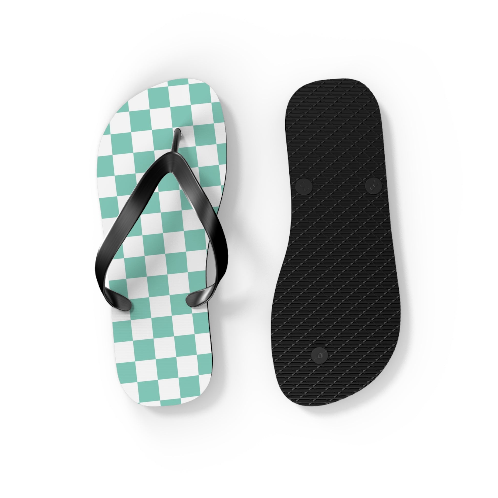 Checkerboard Light Green Flip Flops, Artsulli - Art is Long, Life is Short, Shoes, , , , , , , 