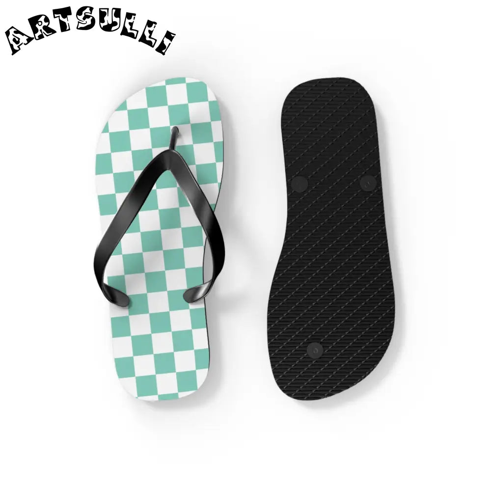 JAKKOUTTHEBXX Checkerboard Light Green Flip Flops JAKKOUTTHEBXX