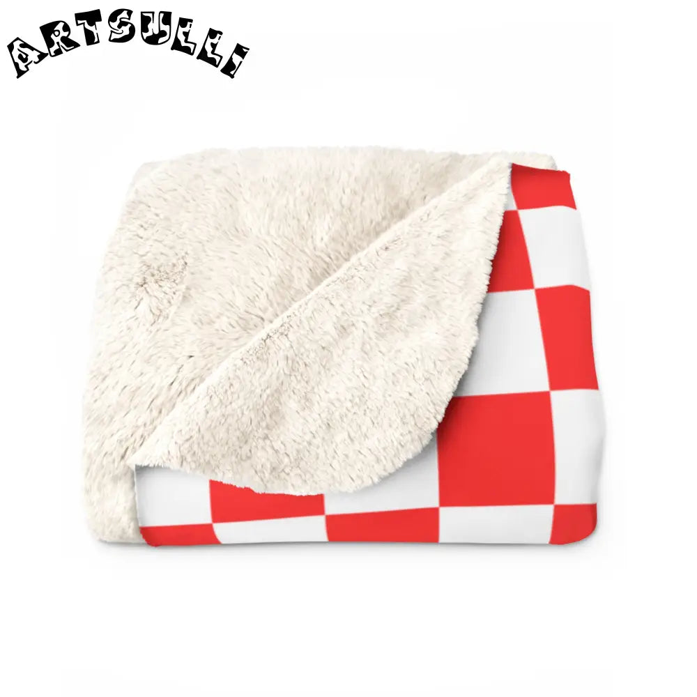 JAKKOUTTHEBXX Checkerboard II Red and White Sherpa Fleece Blanket