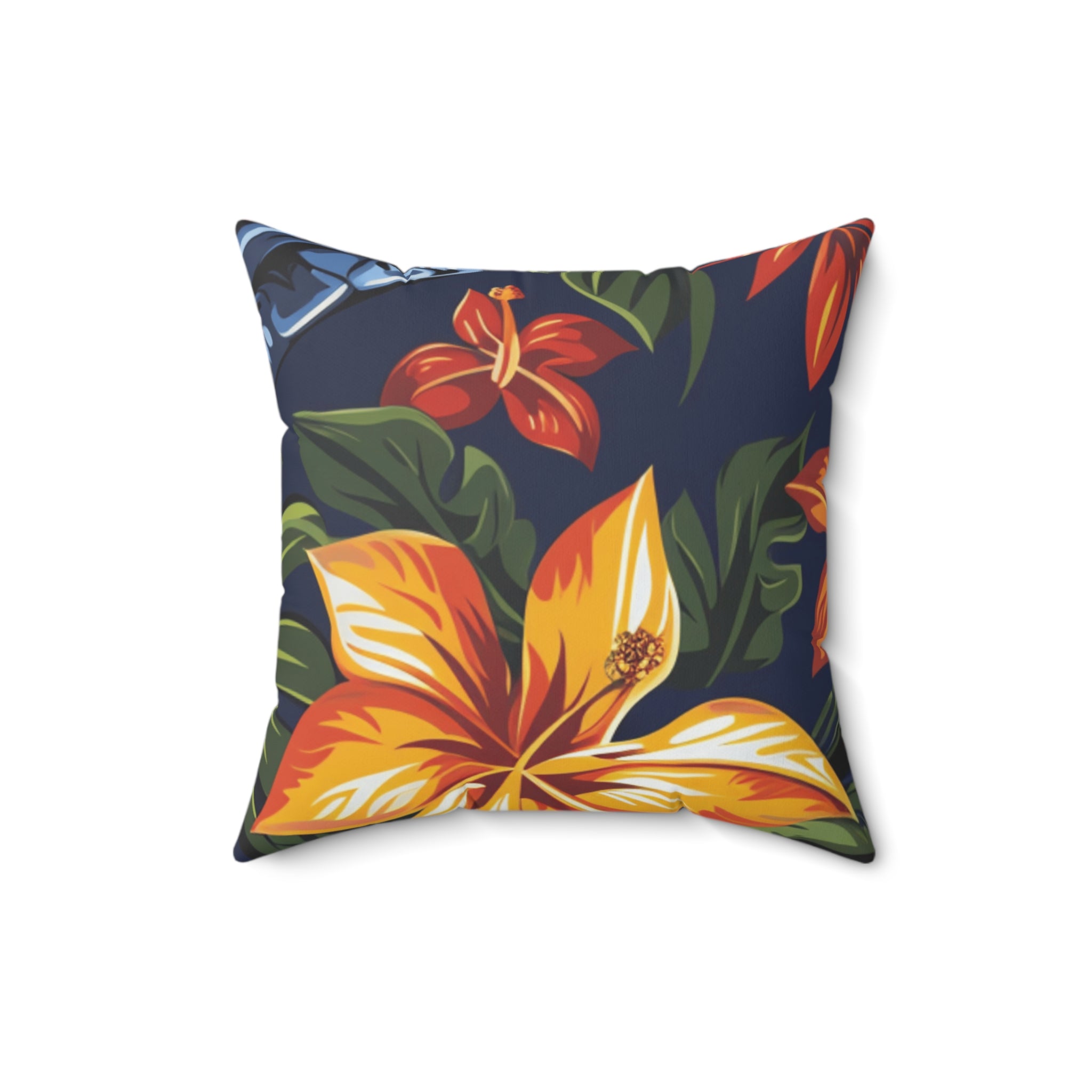Tiki Bloom Navy Spun Polyester Square Pillow, Artsulli - Art is Long, Life is Short, Home Decor, Size, 16" × 16", , , , , 23541448311799355453