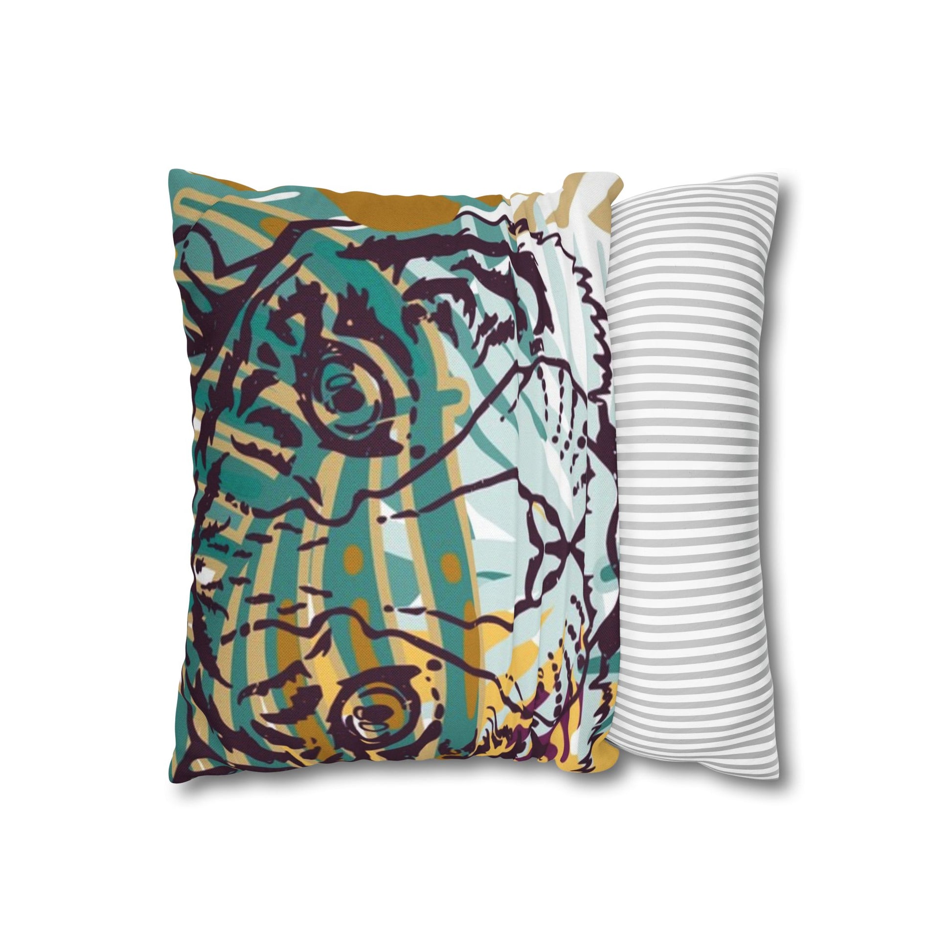 Tropical Jungle Tigers Brown and Green Spun Polyester Square Pillowcase, Artsulli - Art is Long, Life is Short, Home Decor, , , , , , , 