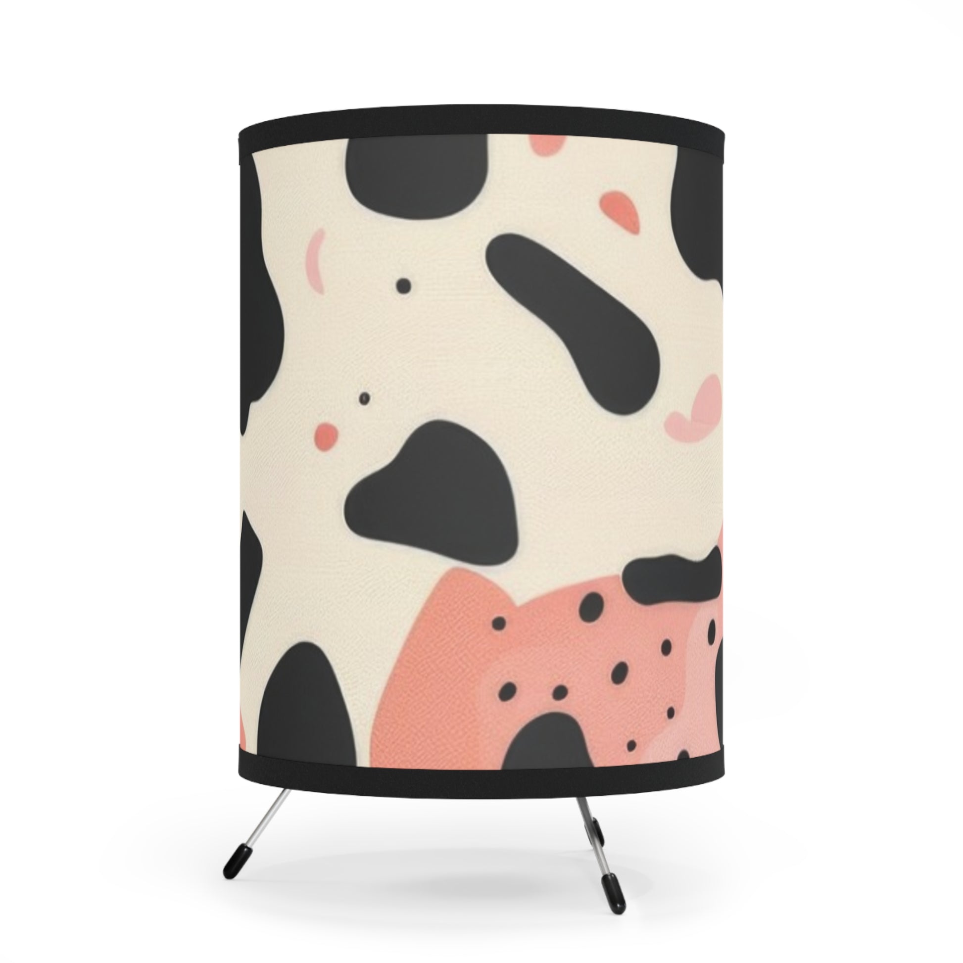 Organic Cow Print Cream and Pink Tripod Lamp with High-Res Printed Shade, US\CA plug, Artsulli - Art is Long, Life is Short, Home Decor, , , , , , , 