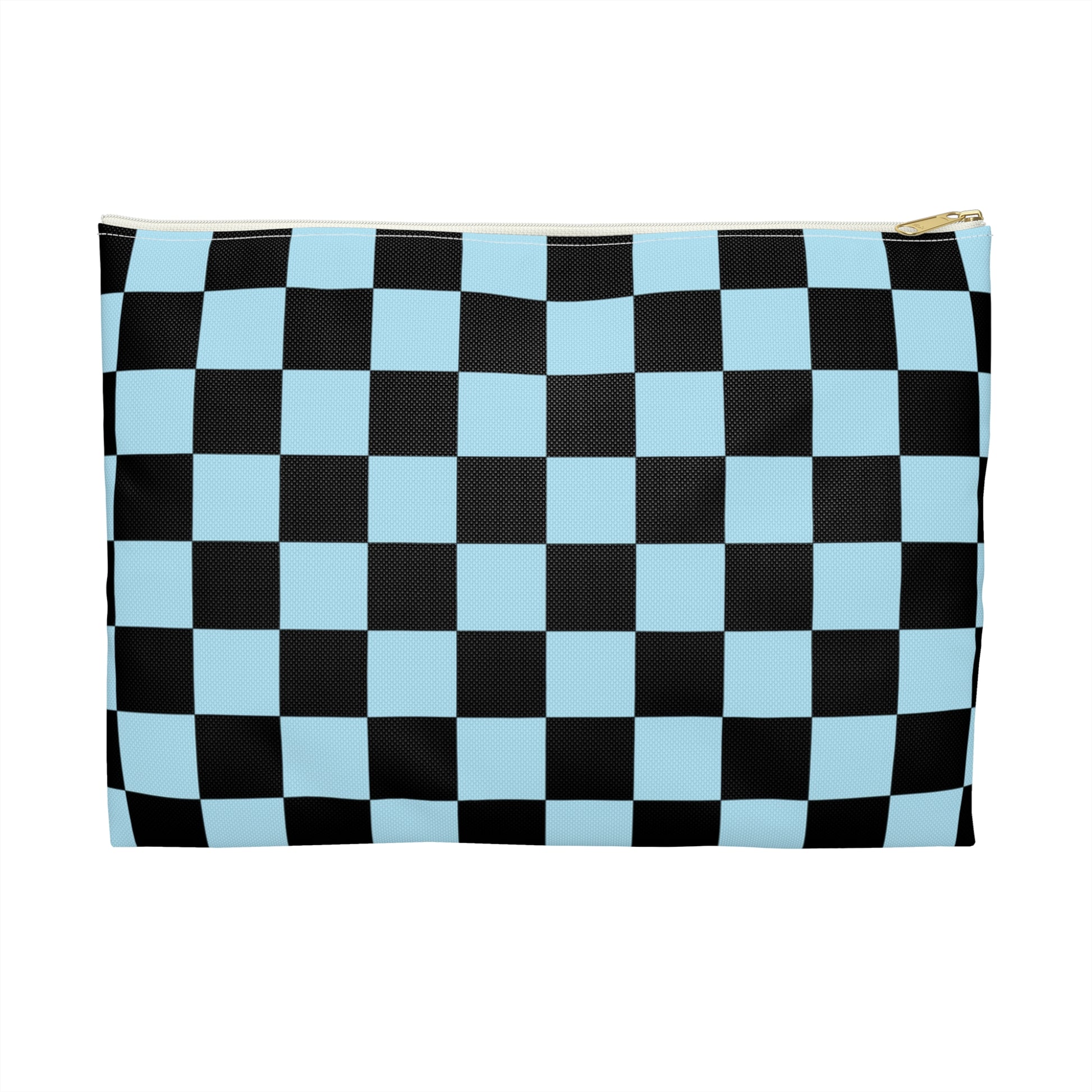 Checkerboard Black and Blue Accessory Pouch, Artsulli - Art is Long, Life is Short, Bags, Size, Large, Color, White zipper, , , 19289304836943290128