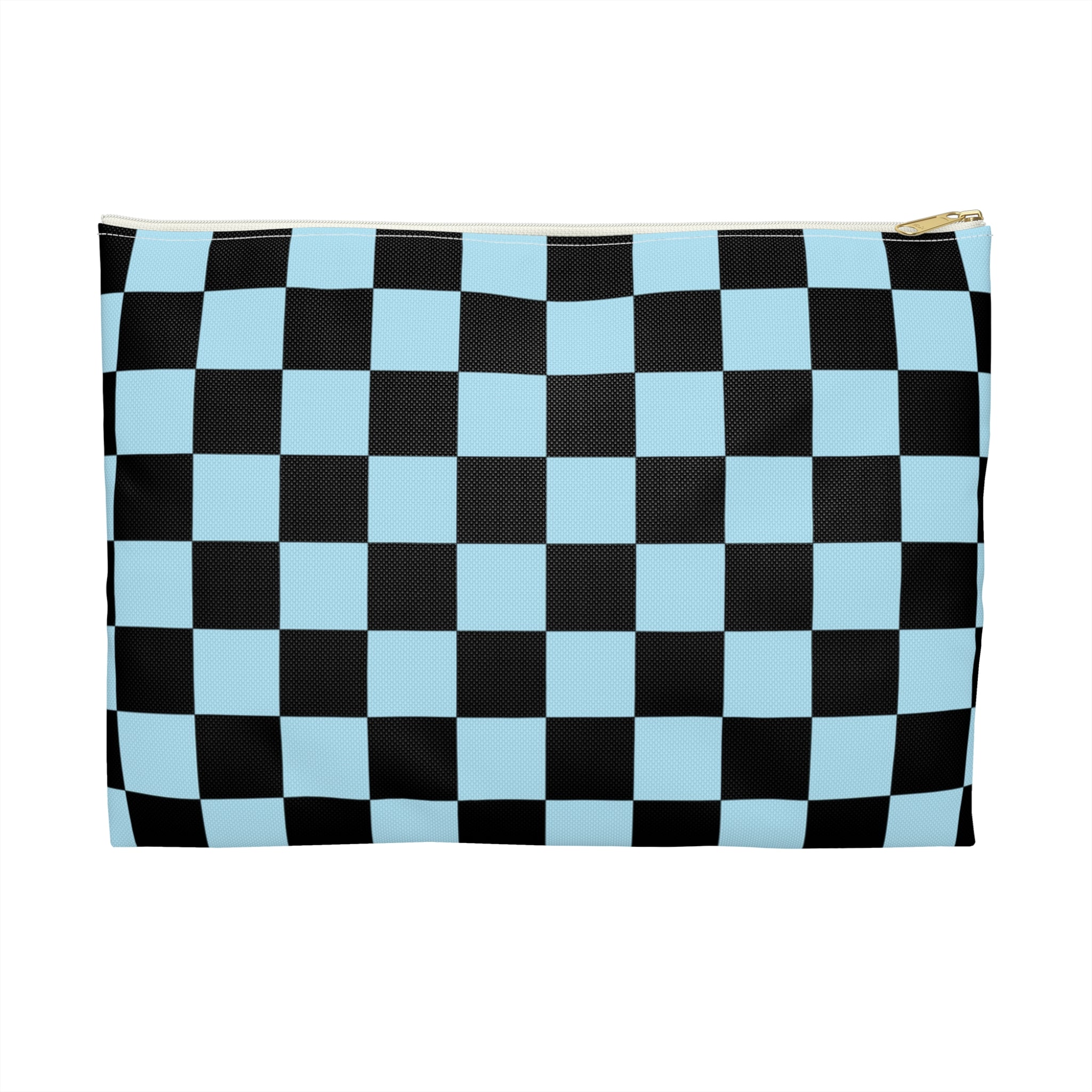 Checkerboard Black and Blue Accessory Pouch, Artsulli - Art is Long, Life is Short, Bags, Size, Large, Color, White zipper, , , 19289304836943290128