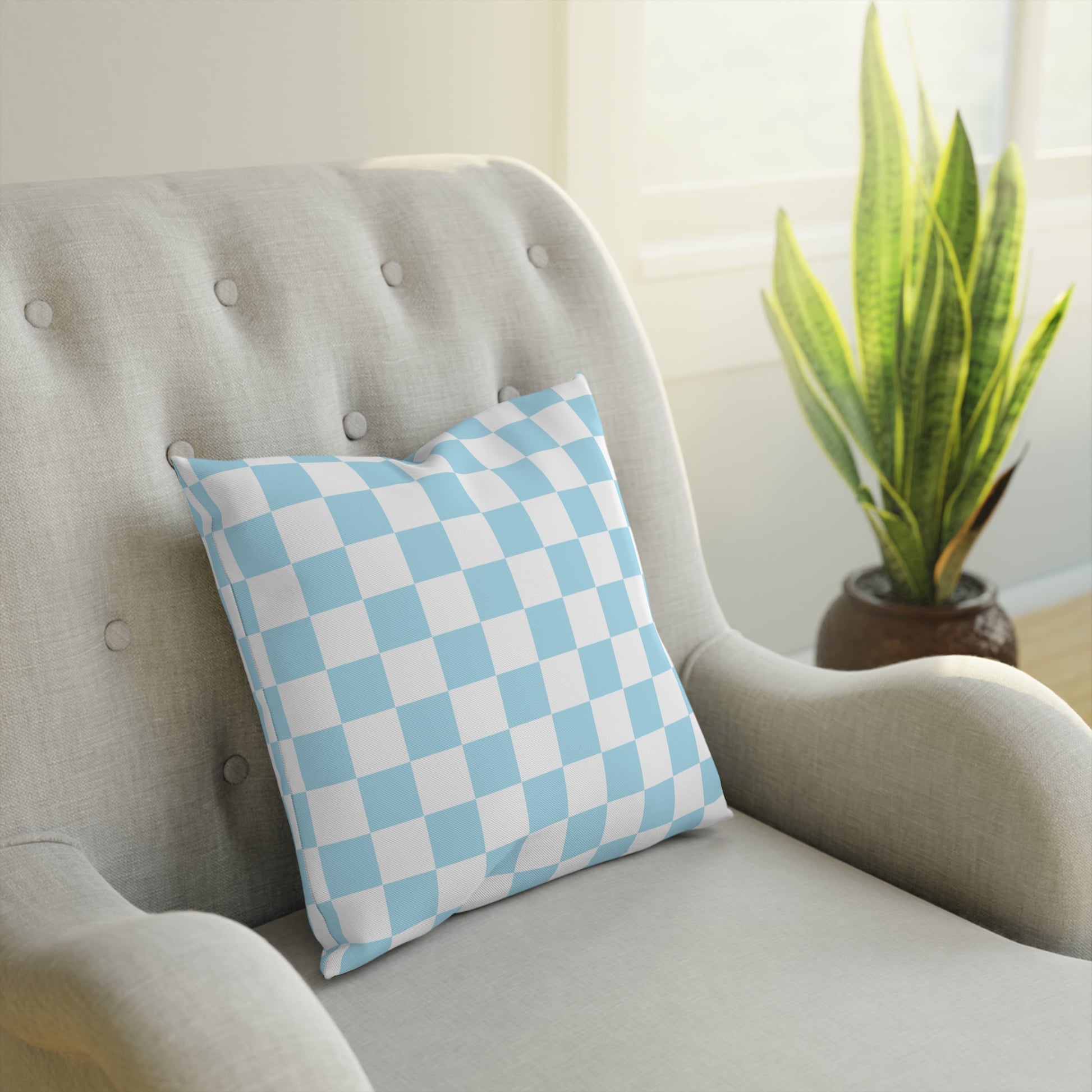 Checkerboard Sky Blue Cushion, Artsulli - Art is Long, Life is Short, Home Decor, , , , , , , 