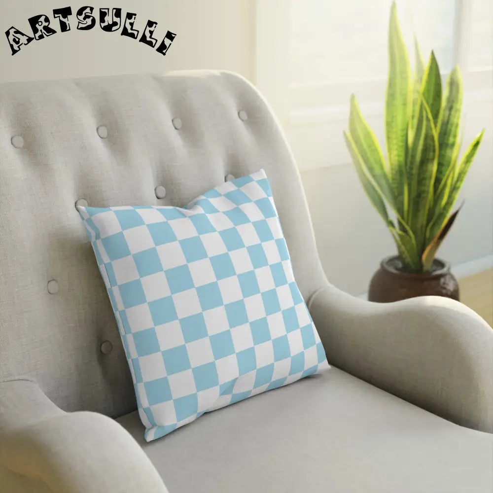 JAKKOUTTHEBXX Checkerboard Sky Blue Cushion JAKKOUTTHEBXX Artsulli