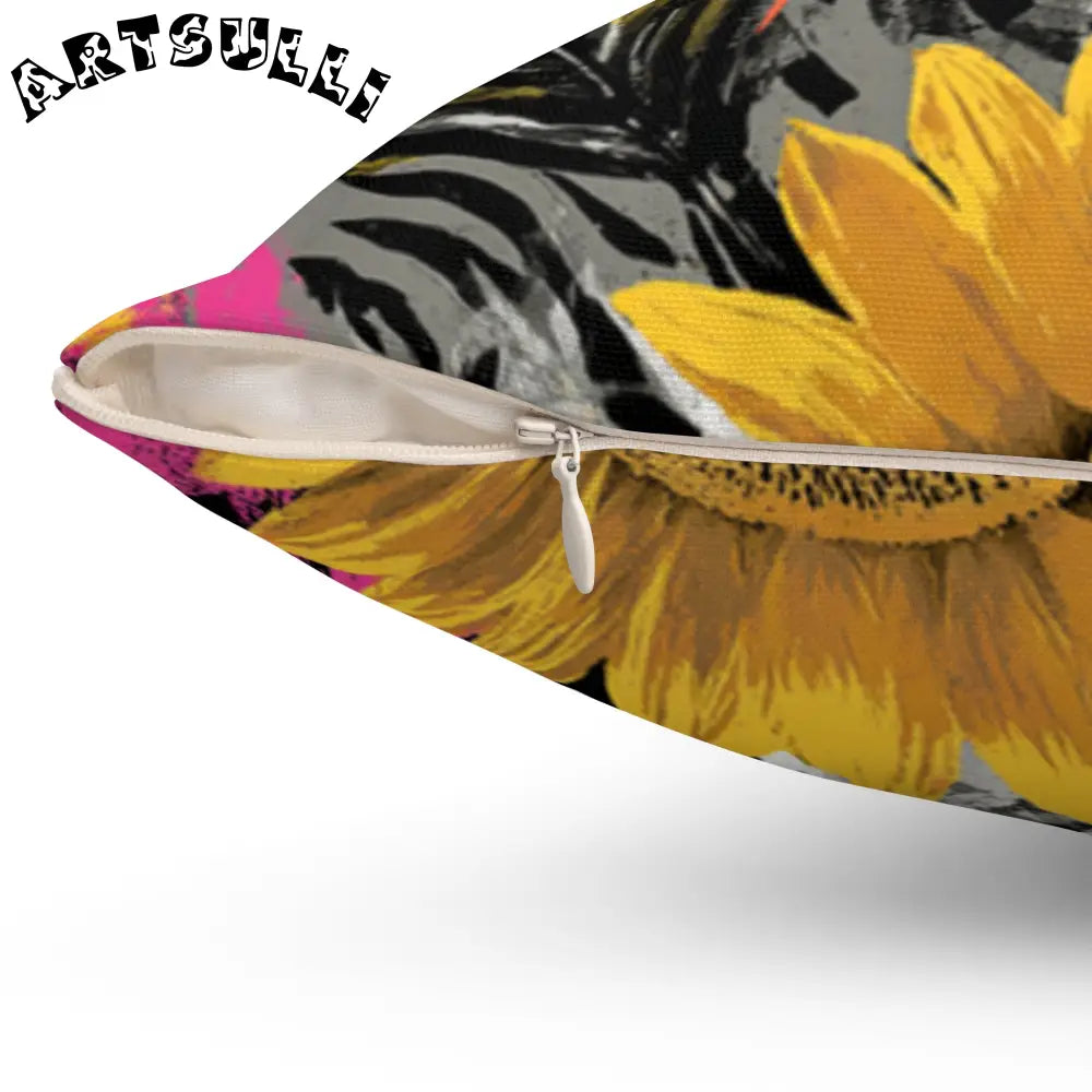 JAKKOUTTHEBXX Sunflower Zebra Acid Trip Spun Polyester Square Pillow