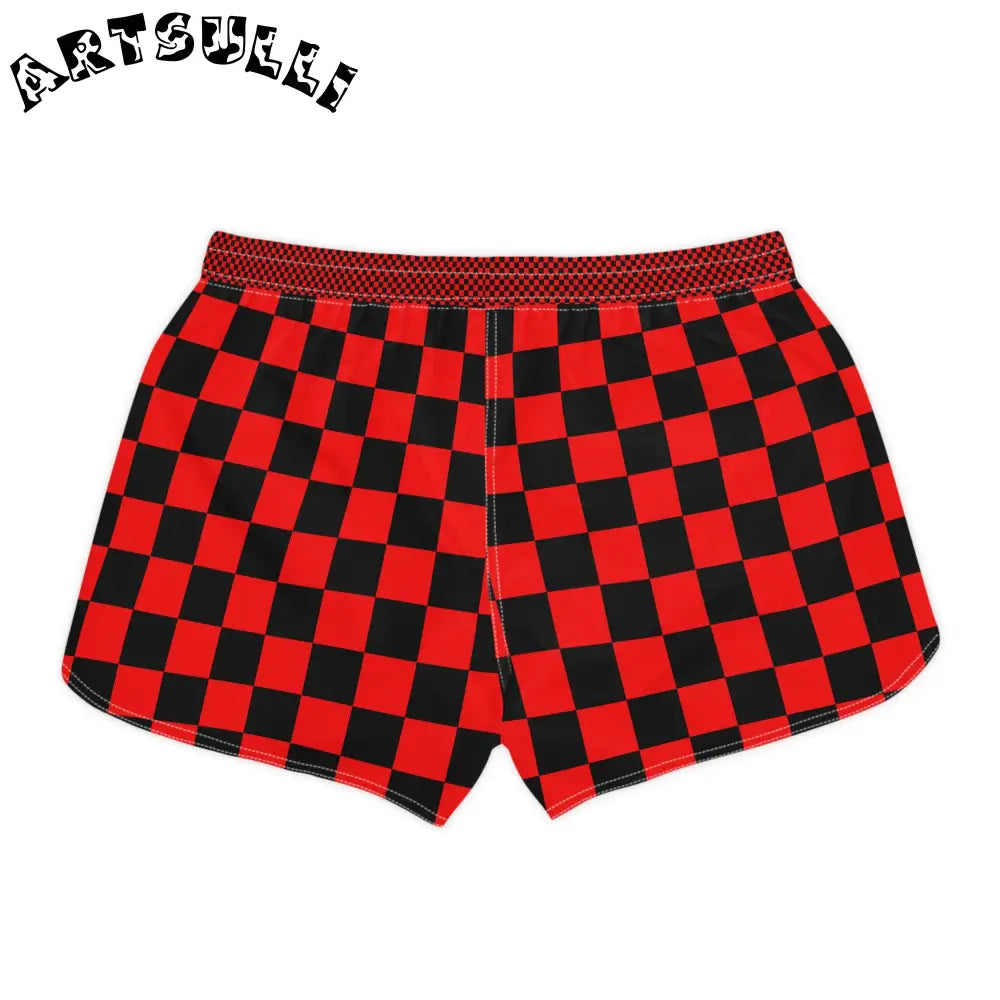 JAKKOUTTHEBXX Checkerboard Red and Black Women’s Casual Shorts (AOP)