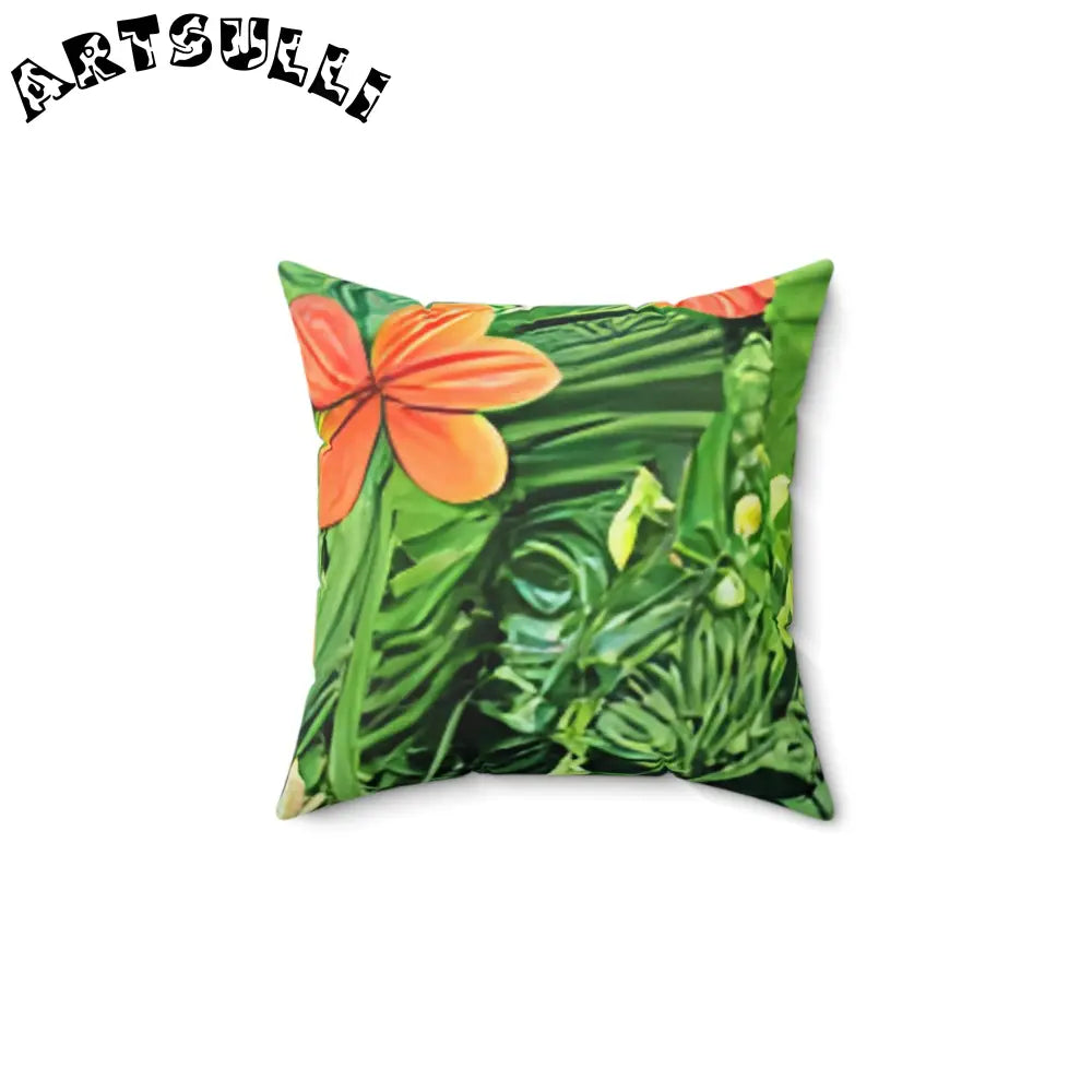 JAKKOUTTHEBXX Vibrant Floral and Leaf Print Square Throw Pillow