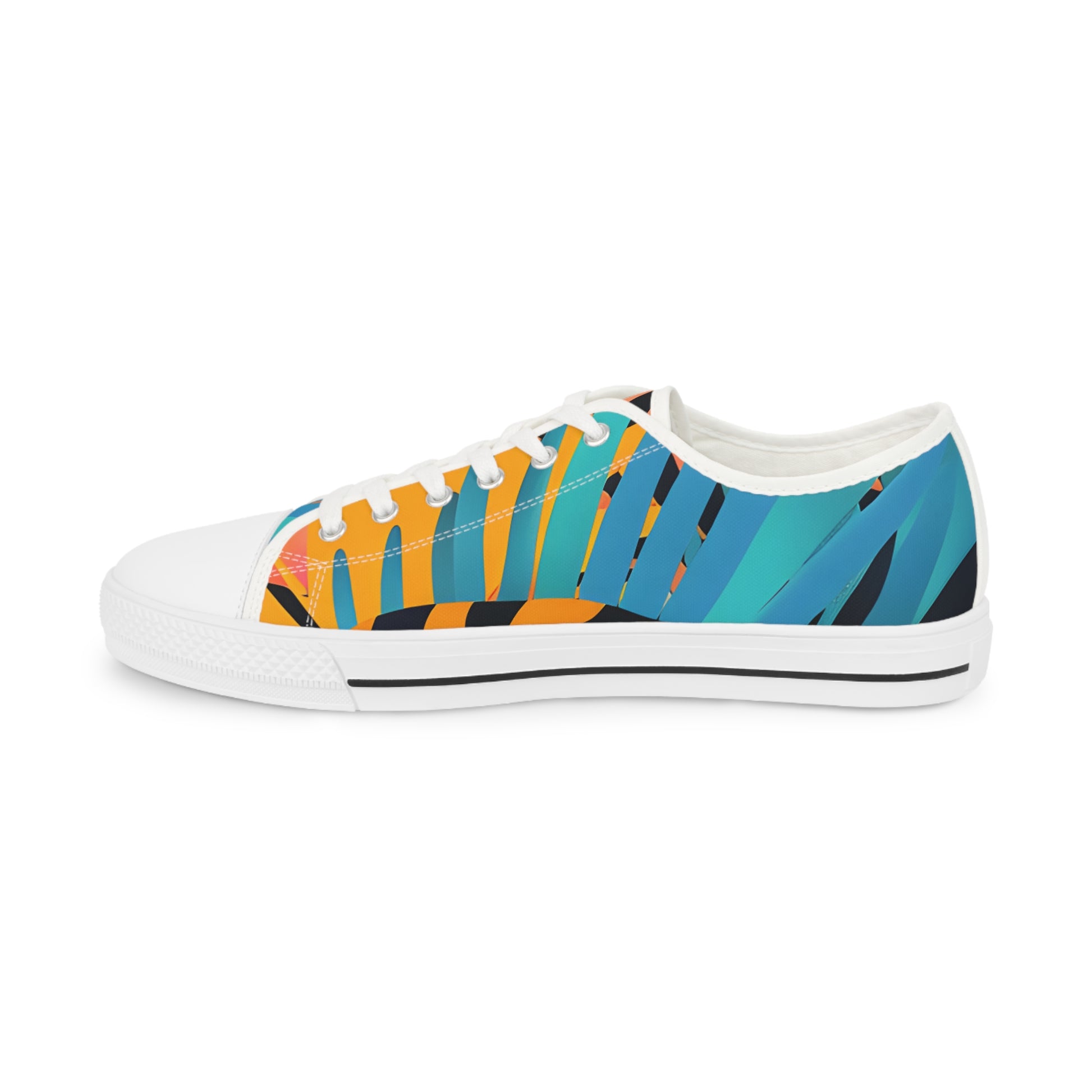 Palm Leaves x Tiger Stripes II Orange and Blue Men's Low Top Sneakers, Artsulli - Art is Long, Life is Short, Shoes, , , , , , , 