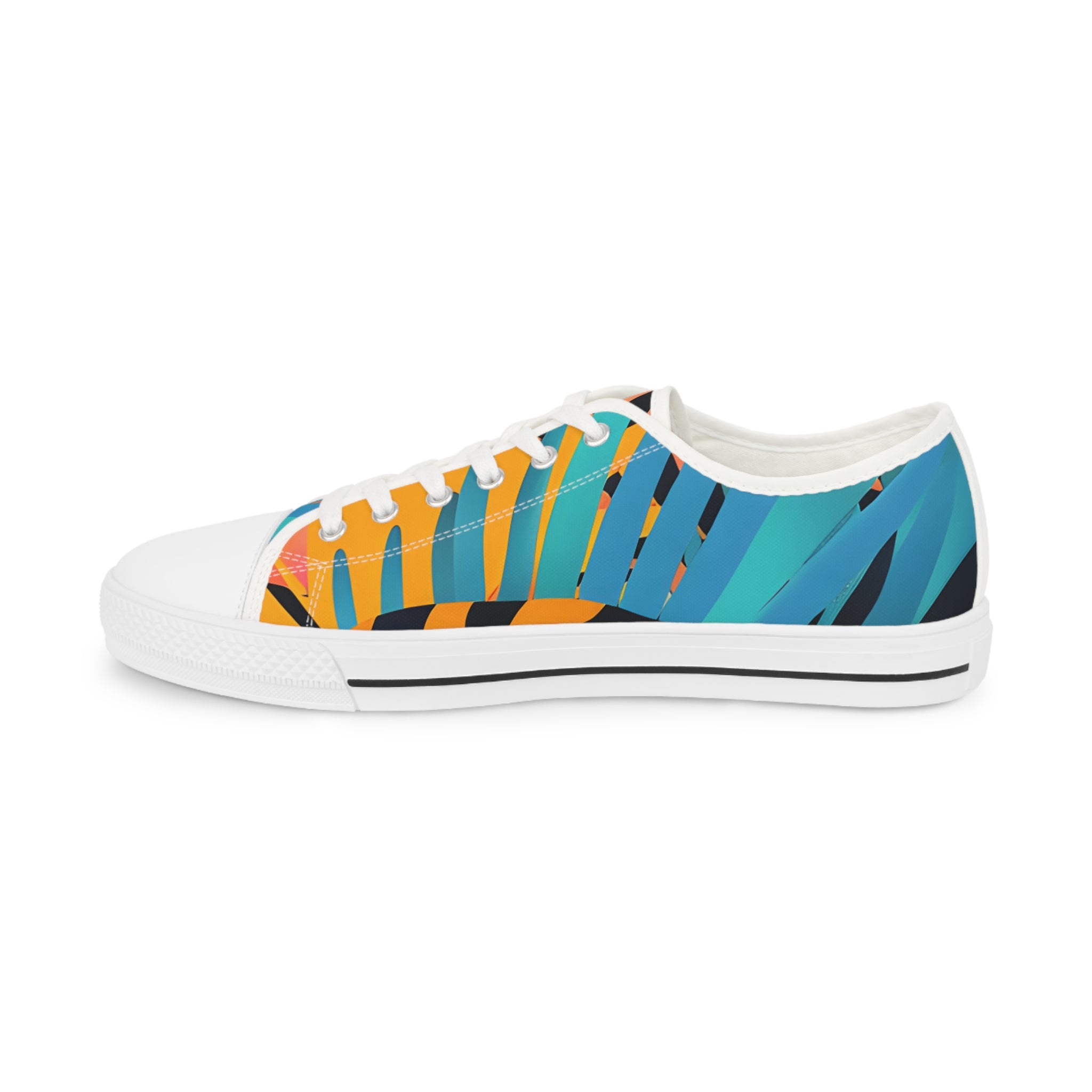 Palm Leaves x Tiger Stripes II Orange and Blue Men's Low Top Sneakers, Artsulli - Art is Long, Life is Short, Shoes, , , , , , , 