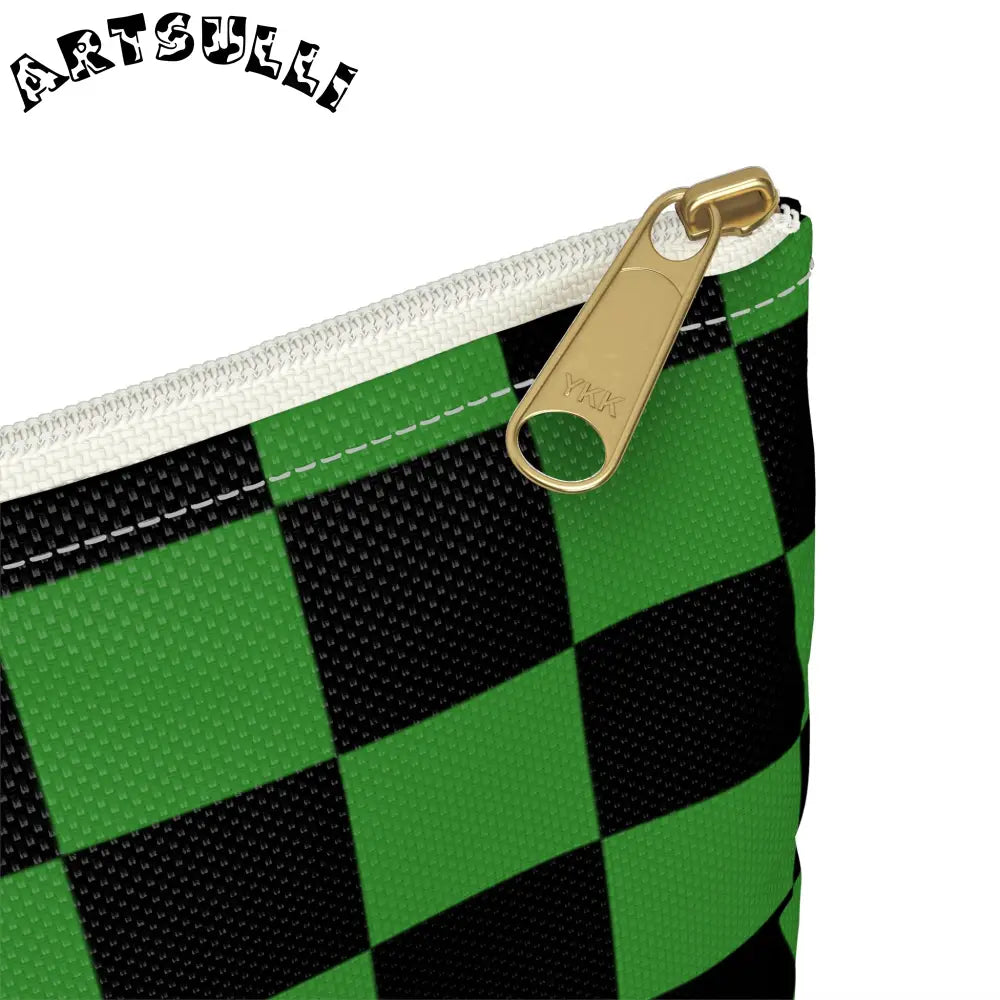 JAKKOUTTHEBXX Checkerboard Green and Black Accessory Pouch