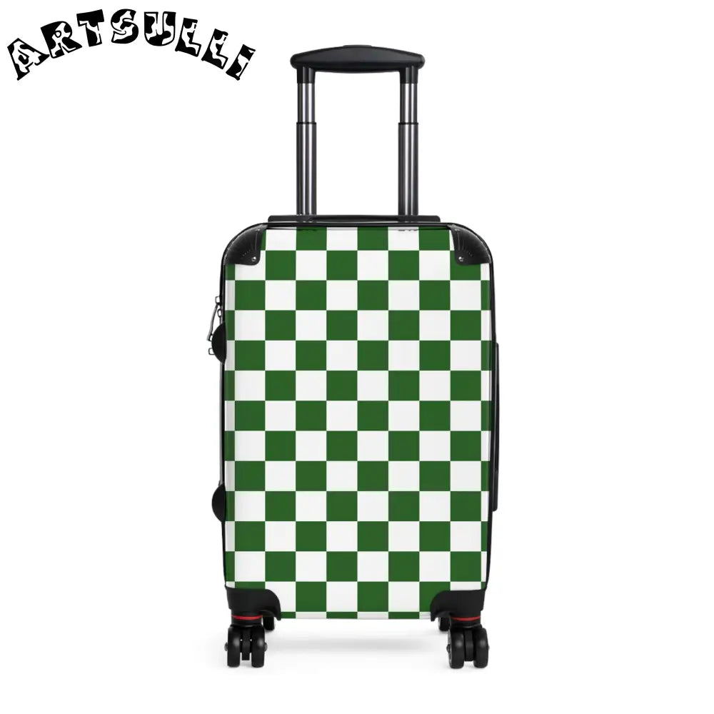 JAKKOUTTHEBXX Checkerboard White and Dark Green Suitcase