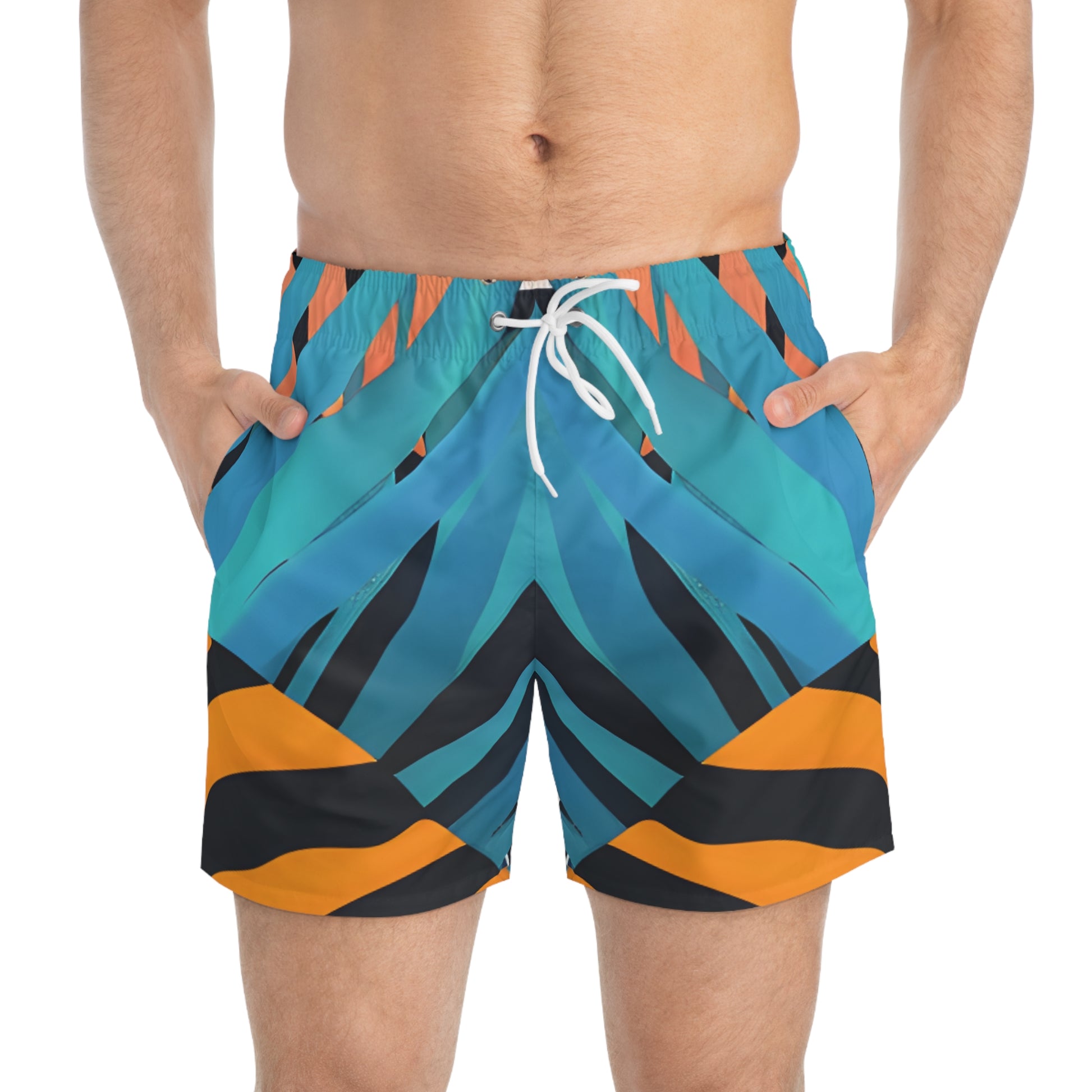 Palm Leaves x Tiger Stripes Orange and Blue Swim Trunks (AOP), Artsulli - Art is Long, Life is Short, All Over Prints, , , , , , , 