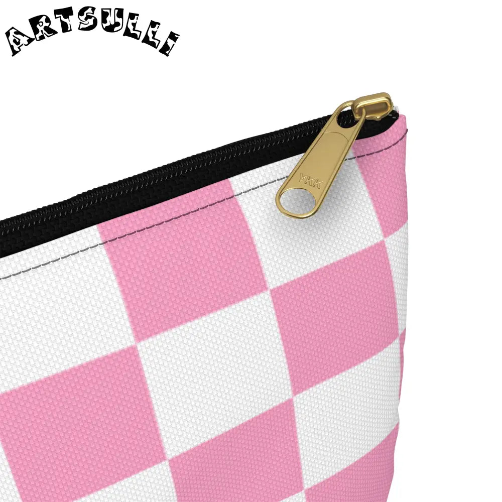 JAKKOUTTHEBXX Checkerboard Hot Pink and White Accessory Pouch