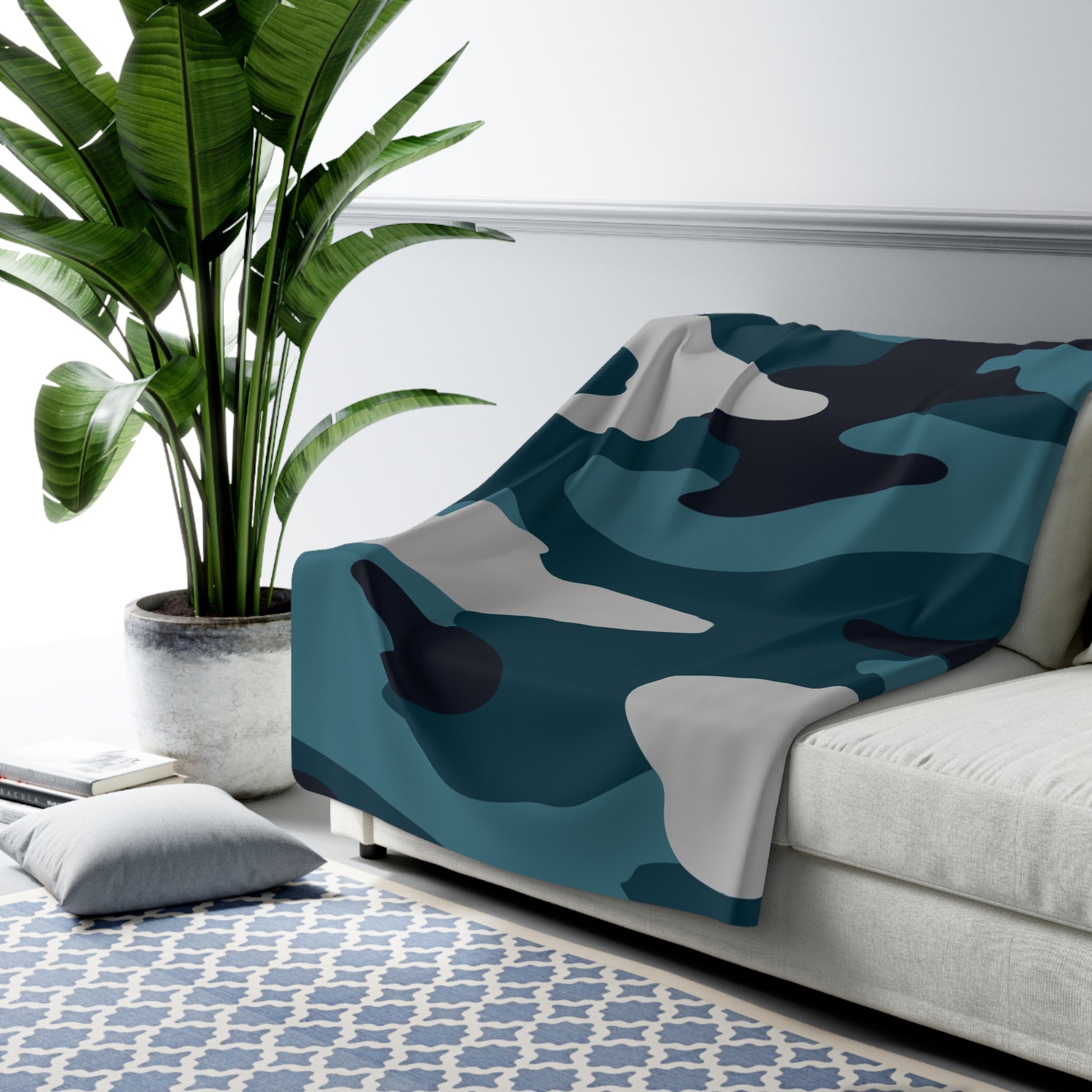 Blue Camouflage Sherpa Fleece Blanket, Artsulli - Art is Long, Life is Short, Home Decor, , , , , , , 