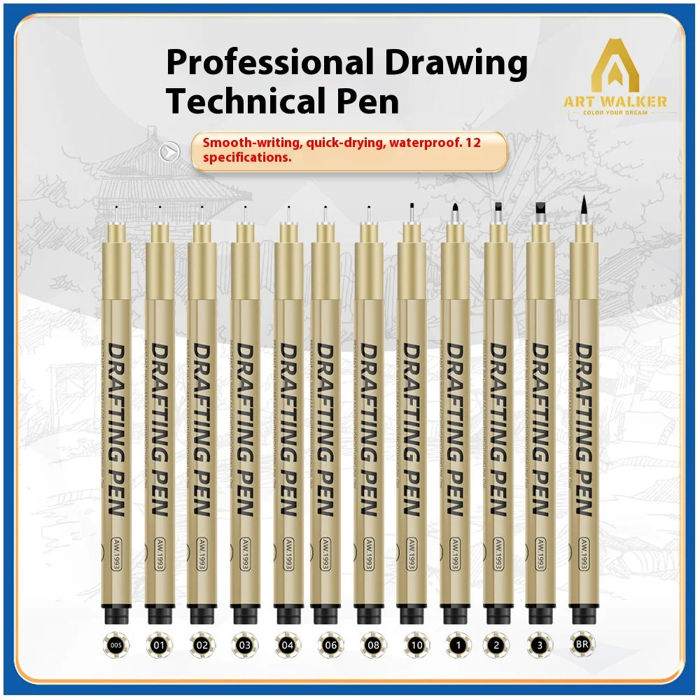 1/6/9/12 Pcs Manga Black Fineliner Marlers Various Pen Nibs For Sketch Architectural Drawing Comic Painting Art School Supplies
